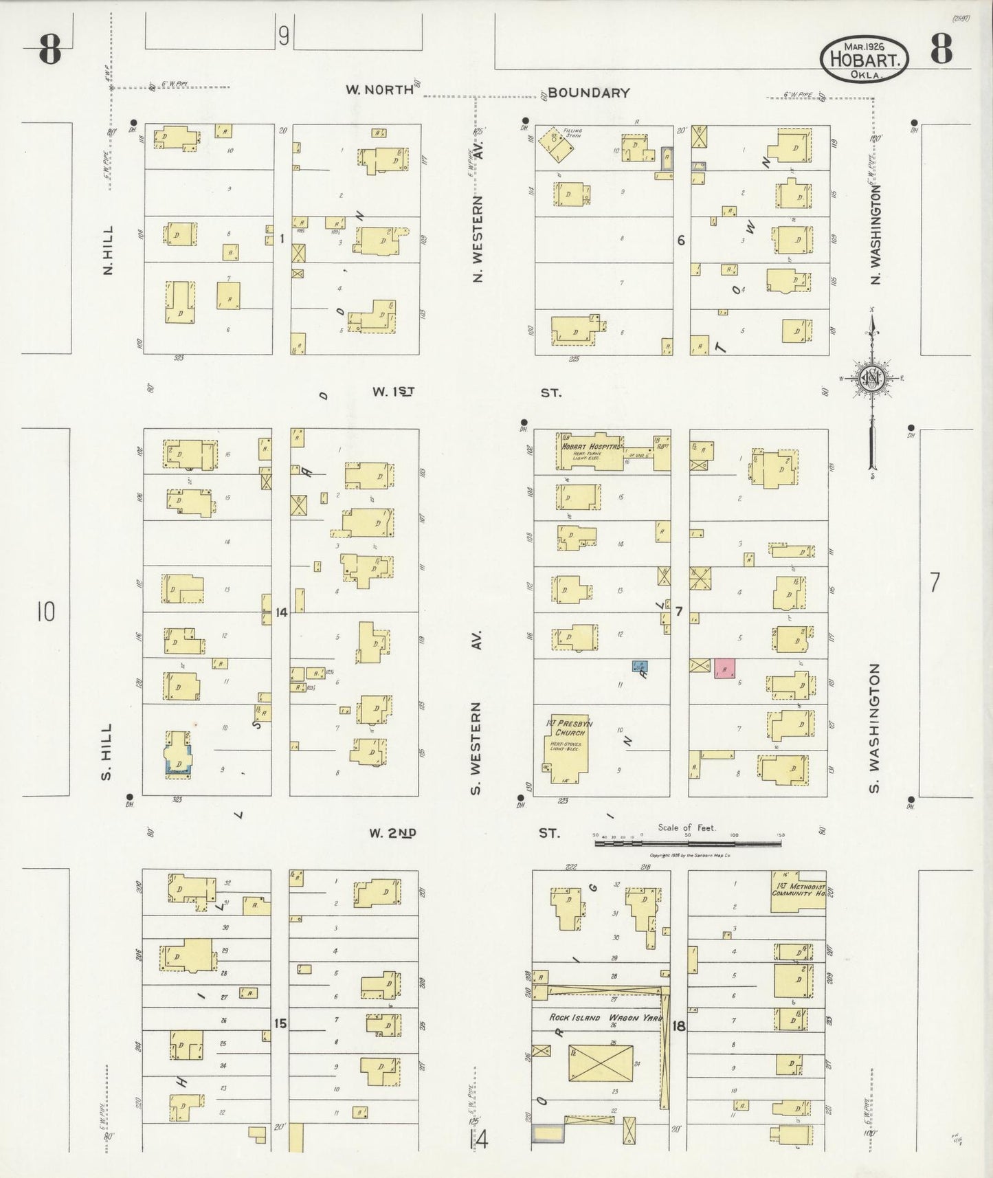 Sanborn Fire Insurance Map from Hobart, Kiowa County, Oklahoma (1926), Sheet #0008 - Historic Sanborn Fire Insurance Map Print, vintage old map wall art, antique decor, genealogy gift, Oklahoma Oklahoma map