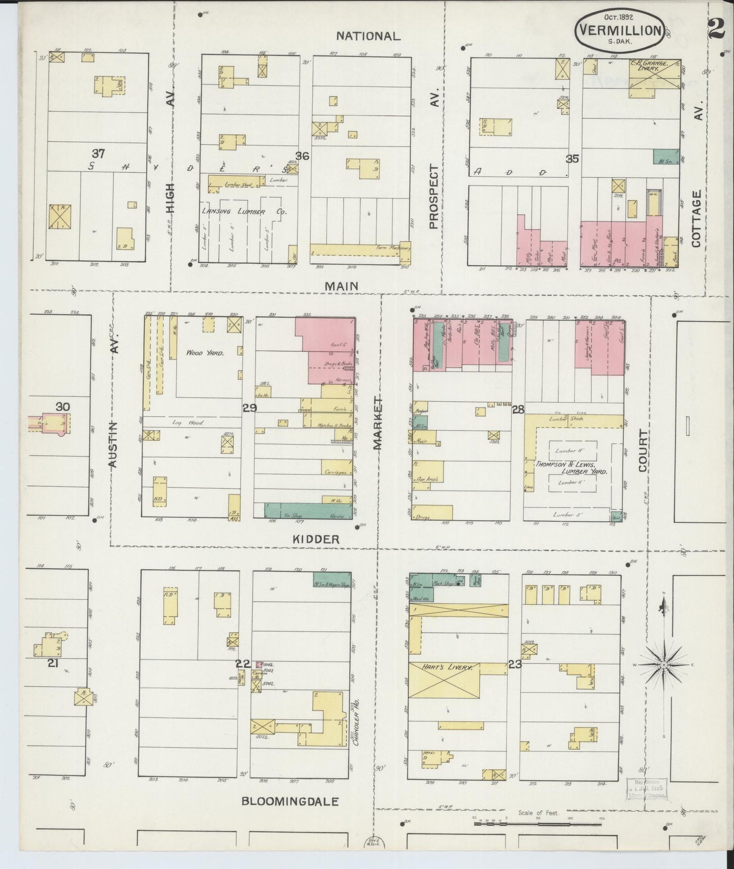 Sanborn Fire Insurance Map from Vermillion, Clay County, South Dakota (1892), Sheet #0002 - Historic Sanborn Fire Insurance Map Print, vintage old map wall art, antique decor, genealogy gift, South Dakota South Dakota map