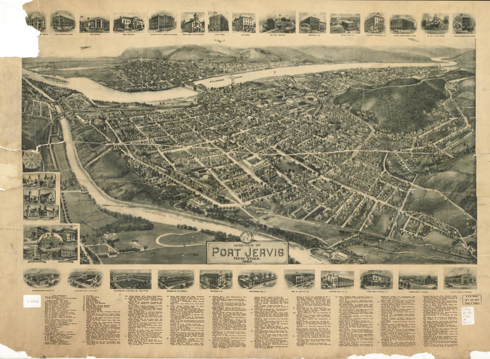 Aero view of Port Jervis, New York 1920. (1920) – Historic Bird’s-Eye View Panorama Print