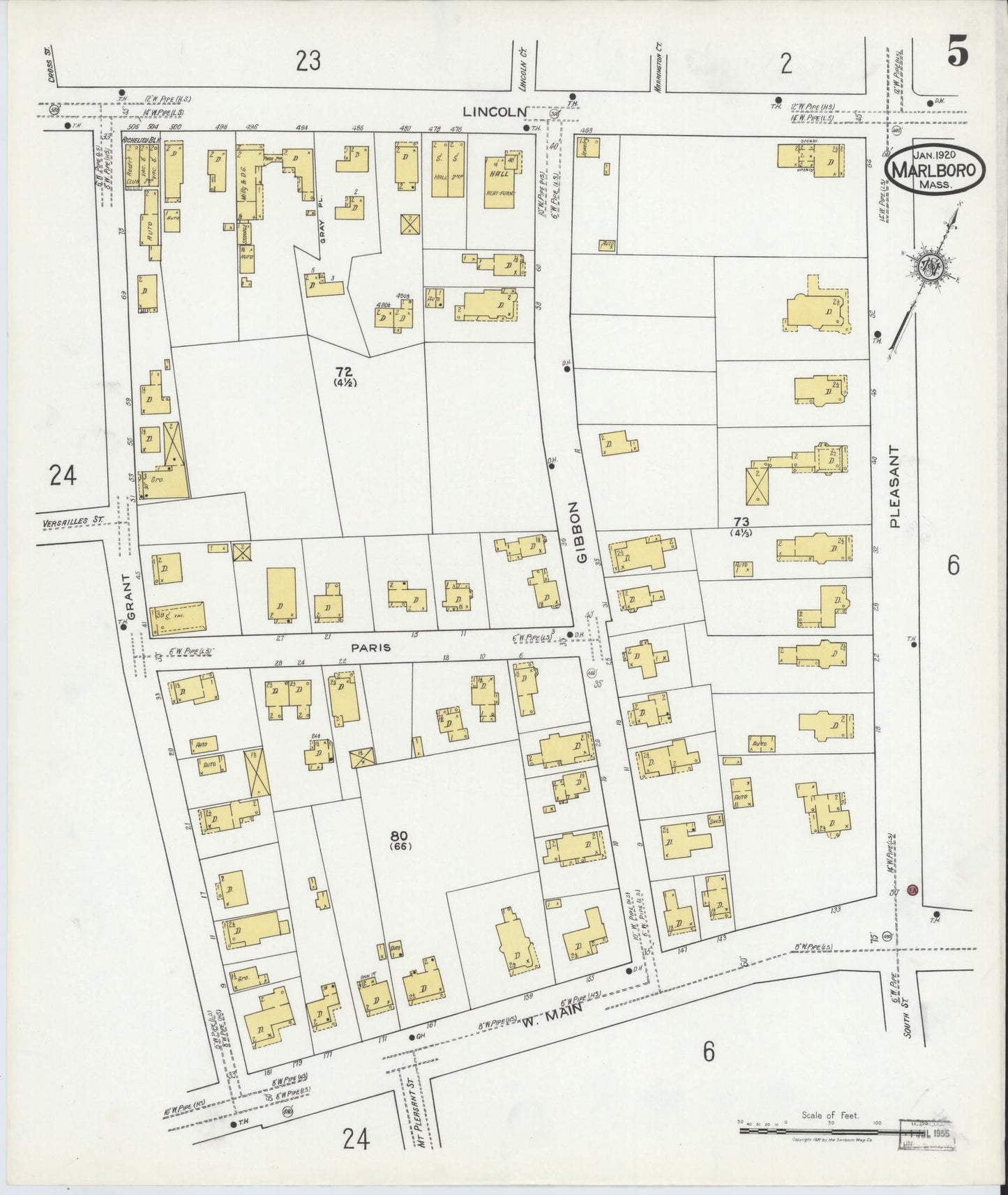Sanborn Fire Insurance Map from Marlborough, Middlesex County, Massachusetts (1920), Sheet #0005 - Historic Sanborn Fire Insurance Map Print, vintage old map wall art, antique decor, genealogy gift, Massachusetts Massachusetts map