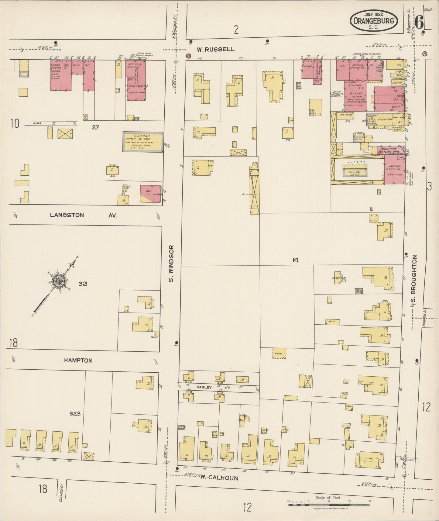 Sanborn Fire Insurance Map from Orangeburg, Orangeburg County, South Carolina (1922), Sheet #0006 - Historic Sanborn Fire Insurance Map Print, vintage old map wall art, antique decor, genealogy gift, South Carolina South Carolina map