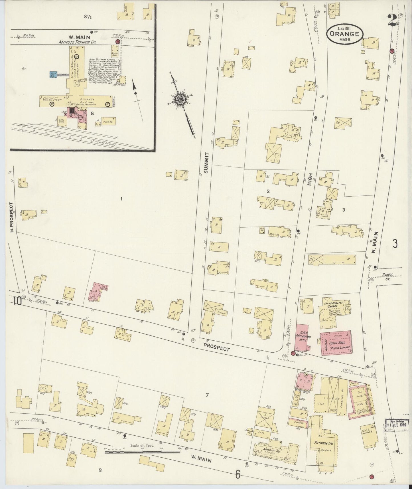 Sanborn Fire Insurance Map from Orange, Franklin County, Massachusetts (1911), Sheet #0002 - Historic Sanborn Fire Insurance Map Print, vintage old map wall art, antique decor, genealogy gift, Massachusetts Massachusetts map