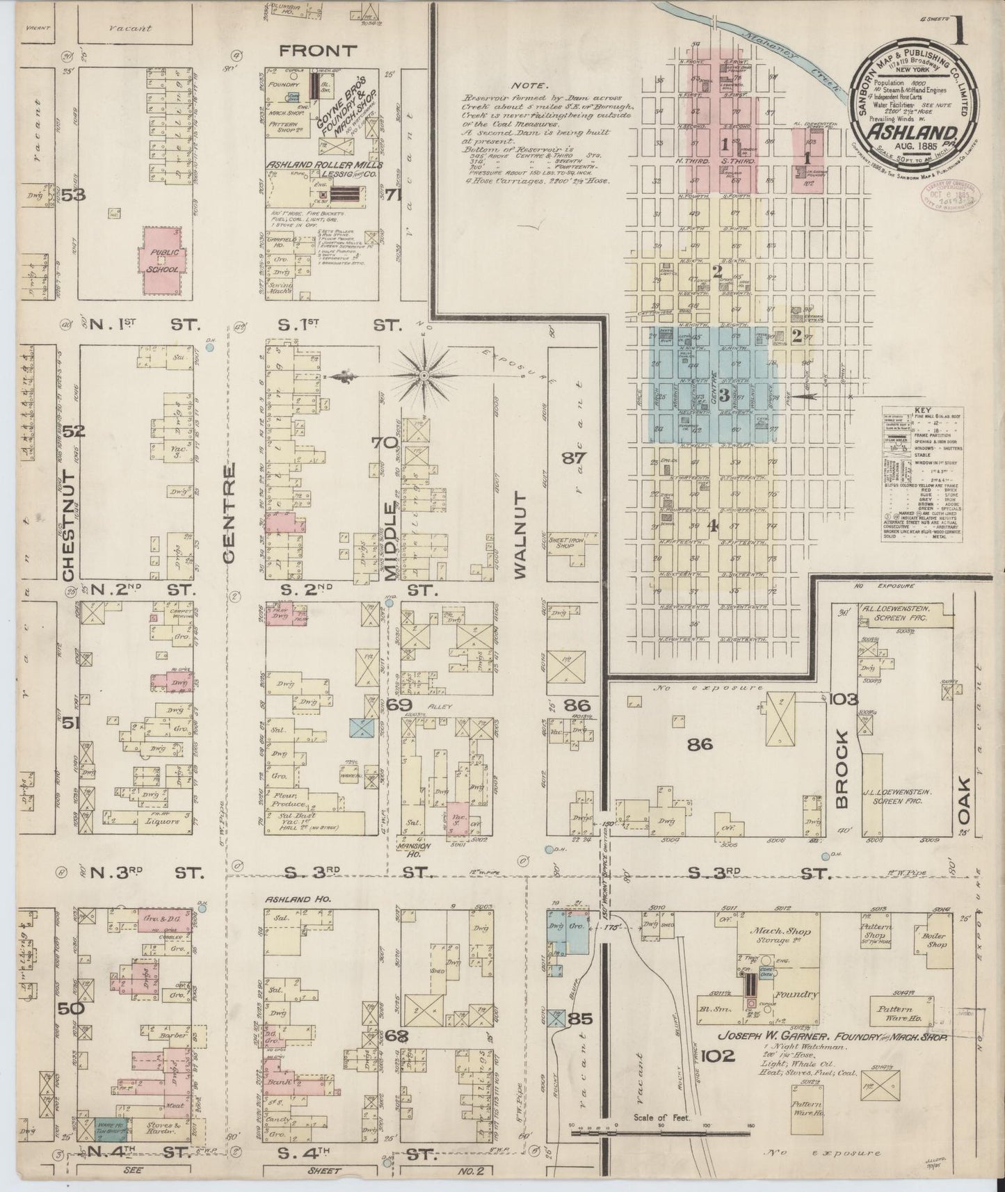 Sanborn Fire Insurance Map from Ashland, Schuylkill County, Pennsylvania (1885), Sheet #0001 - Historic Sanborn Fire Insurance Map Print, vintage old map wall art, antique decor, genealogy gift, Pennsylvania Pennsylvania map