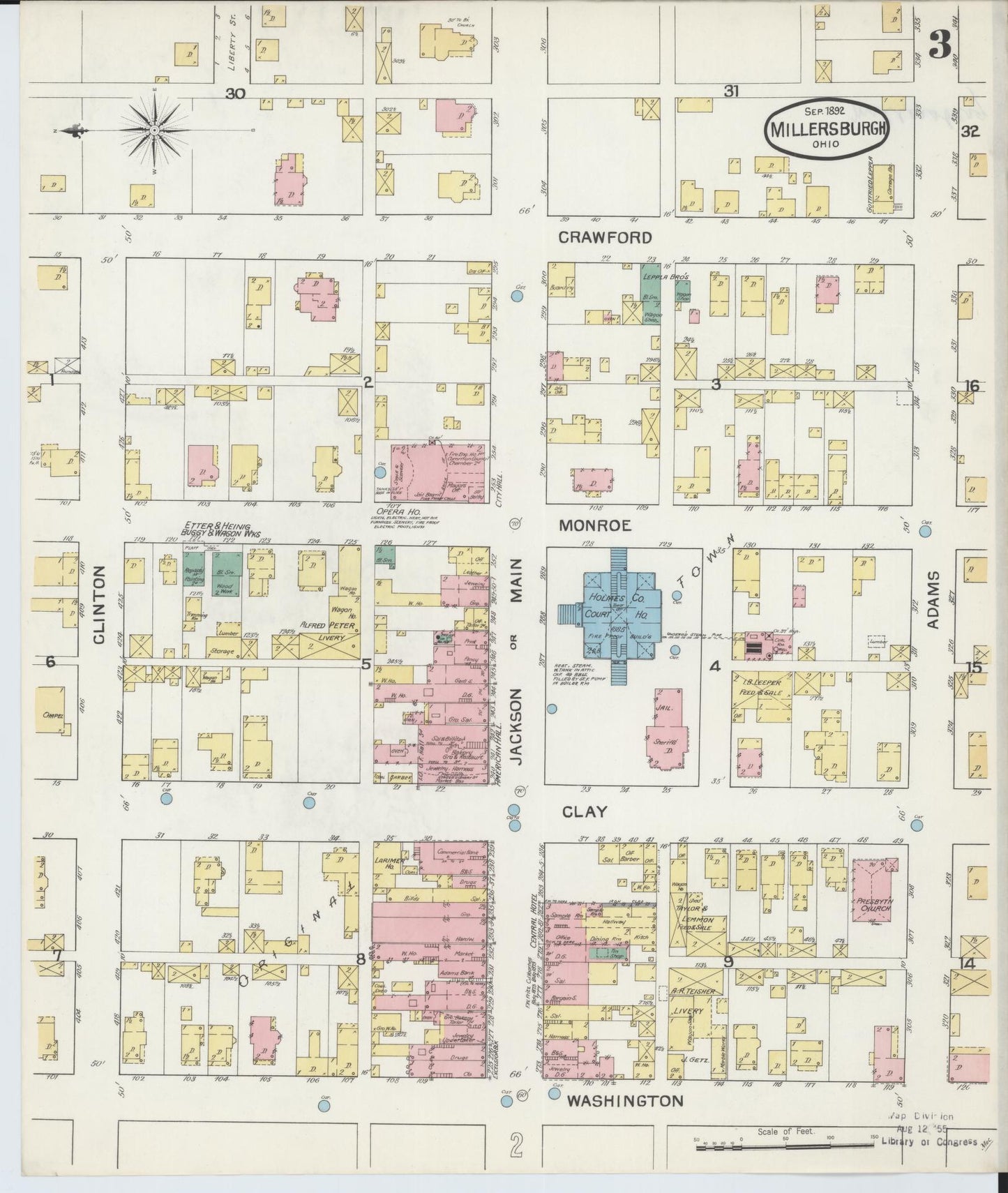 Sanborn Fire Insurance Map from Millersburg, Holmes County, Ohio (1892), Sheet #0003 - Historic Sanborn Fire Insurance Map Print, vintage old map wall art, antique decor, genealogy gift, Ohio Ohio map