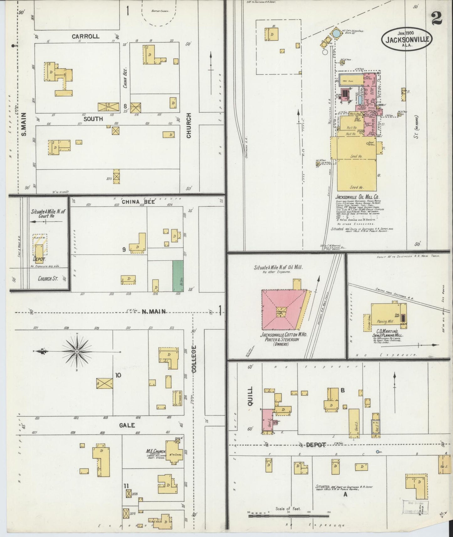 Sanborn Fire Insurance Map from Jacksonville, Calhoun County, Alabama. (1900), Sheet 2 – Historic Sanborn Fire Insurance Map Print