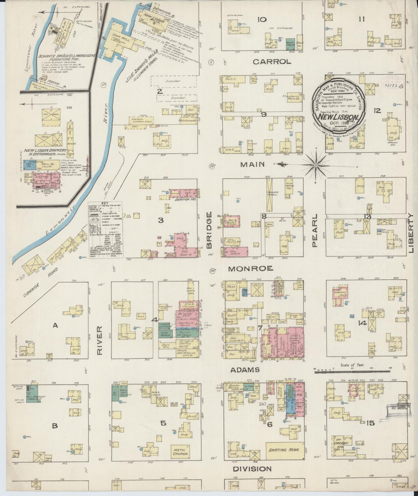 Sanborn Fire Insurance Map from New Lisbon, Juneau County, Wisconsin (1885), Sheet #0001 - Historic Sanborn Fire Insurance Map Print, vintage old map wall art, antique decor, genealogy gift, Wisconsin Wisconsin map