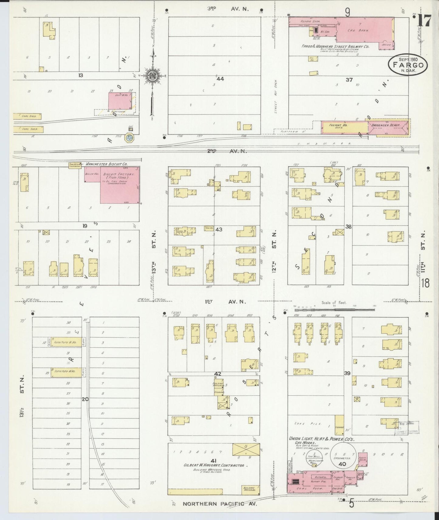 Sanborn Fire Insurance Map from Fargo, Cass County, North Dakota (1910), Sheet #0017 - Historic Sanborn Fire Insurance Map Print, vintage old map wall art, antique decor, genealogy gift, North Dakota North Dakota map