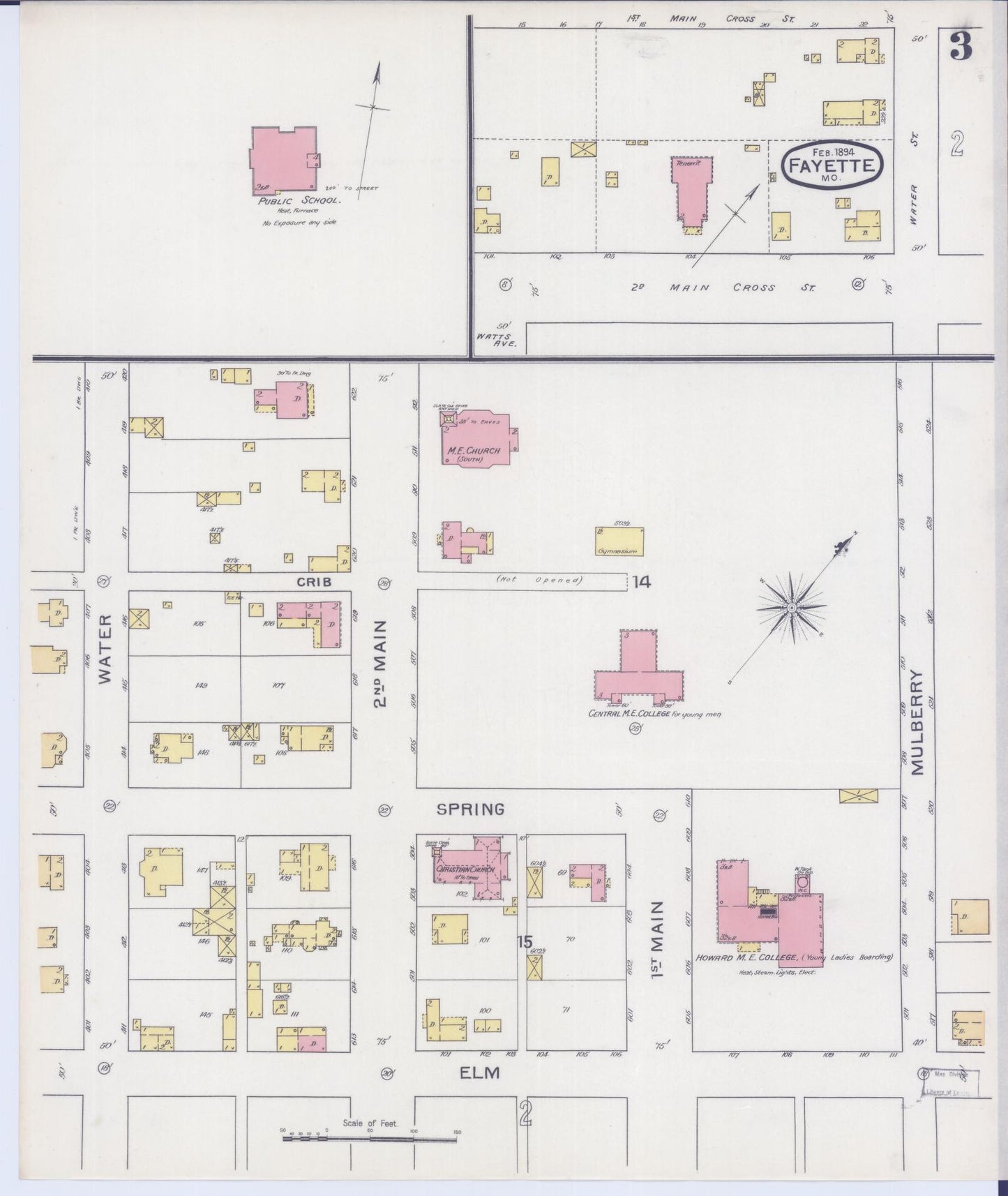 Sanborn Fire Insurance Map from Fayette, Howard County, Missouri (1894), Sheet #0003 - Complete Map Set gallery image, historic Sanborn map, vintage wall art, Missouri Missouri