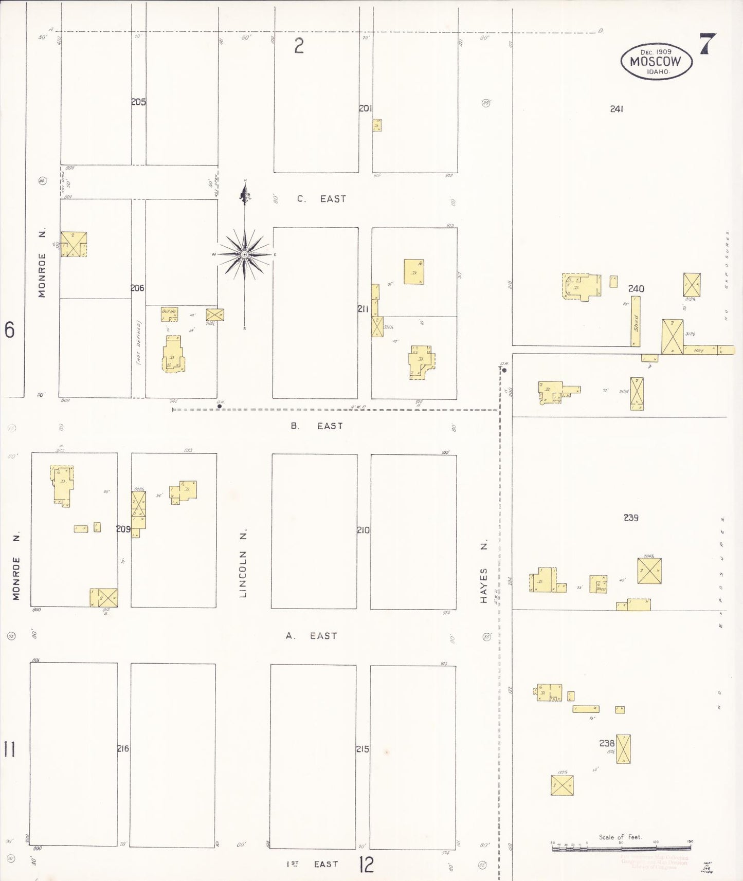 Sanborn Fire Insurance Map from Moscow, Latah County, Idaho (1909), Sheet #0007 - Historic Sanborn Fire Insurance Map Print, vintage old map wall art, antique decor, genealogy gift, Idaho Idaho map