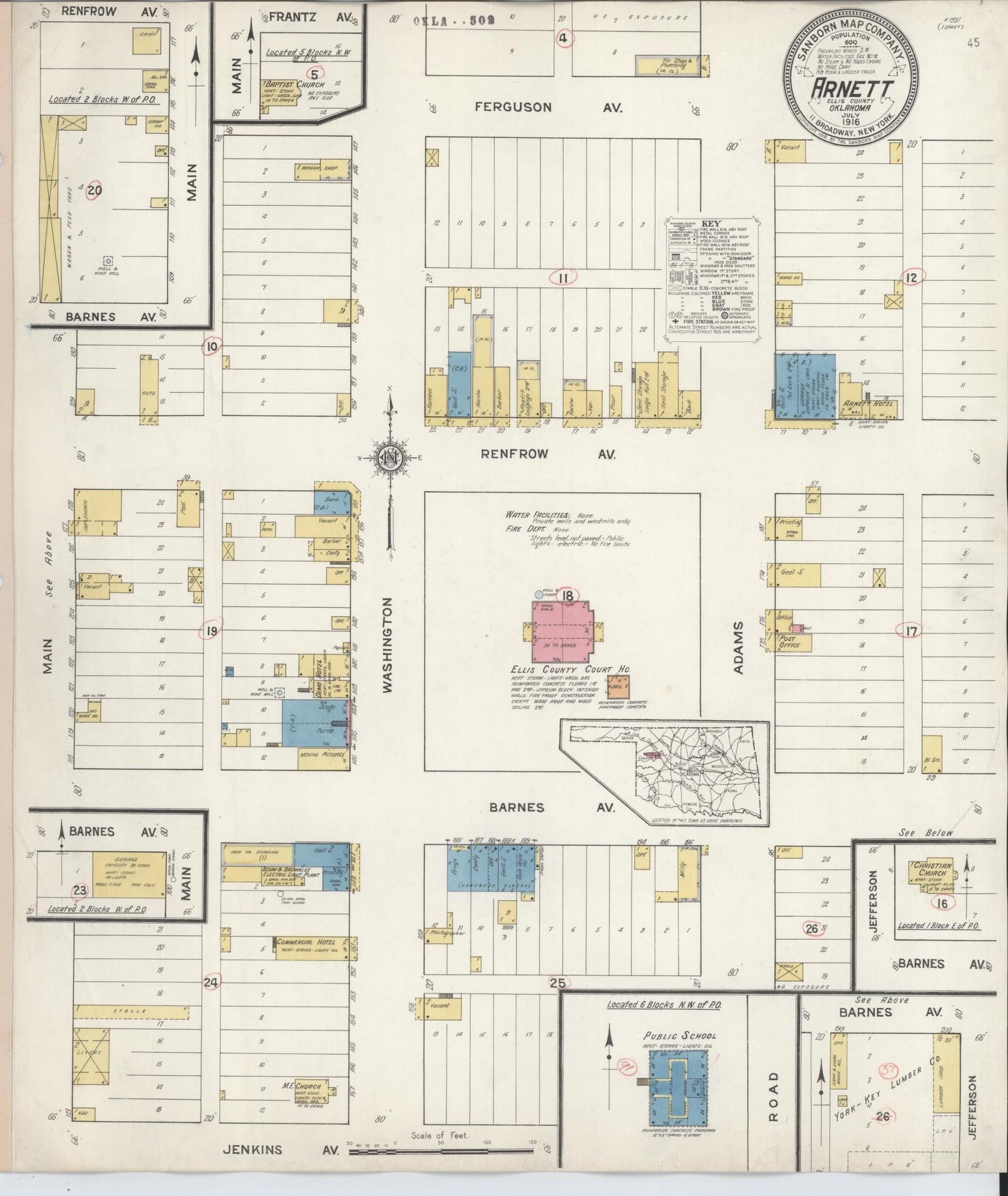 Sanborn Fire Insurance Map from Arnett, Ellis County, Oklahoma (1916), Sheet #0001 - Historic Sanborn Fire Insurance Map Print, vintage old map wall art, antique decor, genealogy gift, Oklahoma Oklahoma map
