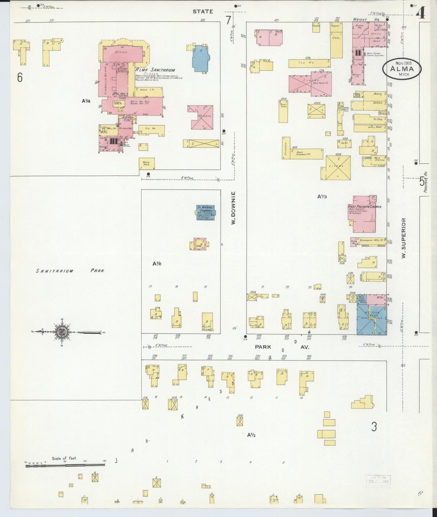 Sanborn Fire Insurance Map from Alma, Gratiot County, Michigan (1910), Sheet #0004 - Historic Sanborn Fire Insurance Map Print, vintage old map wall art, antique decor, genealogy gift, Michigan Michigan map