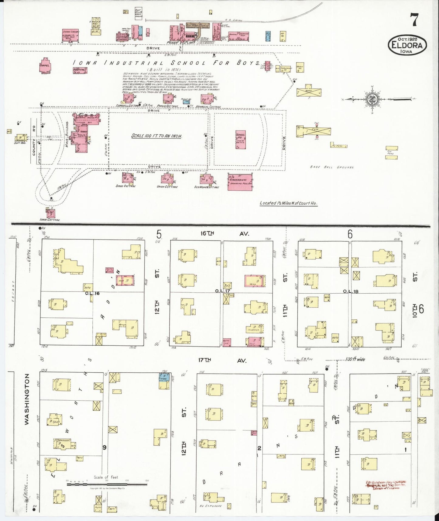 Sanborn Fire Insurance Map from Eldora, Hardin County, Iowa (1920), Sheet #0007 - Historic Sanborn Fire Insurance Map Print, vintage old map wall art