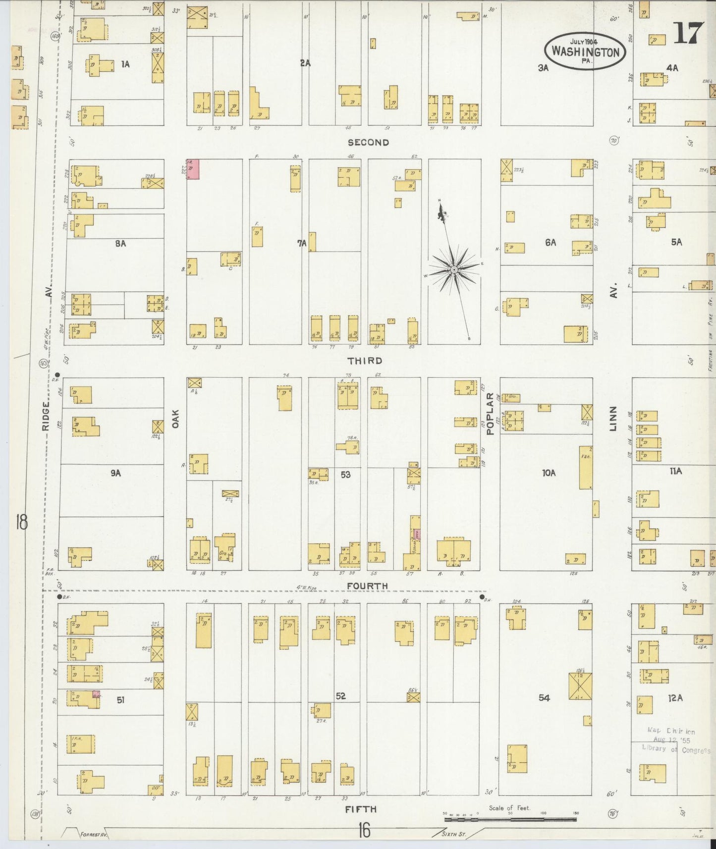 Sanborn Fire Insurance Map from Washington, Washington County, Pennsylvania (1904), Sheet #0017 - Historic Sanborn Fire Insurance Map Print, vintage old map wall art, antique decor, genealogy gift, Sanborn Fire Insurance Map from Washington Washington map
