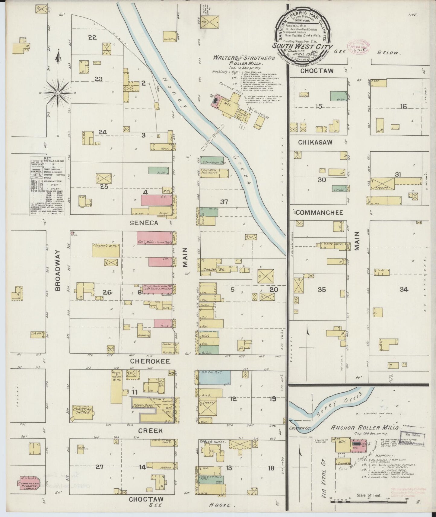 Sanborn Fire Insurance Map from Southwest City, Mcdonald County, Missouri (1894), Sheet #0001 - Historic Sanborn Fire Insurance Map Print, vintage old map wall art, antique decor, genealogy gift, Missouri Missouri map