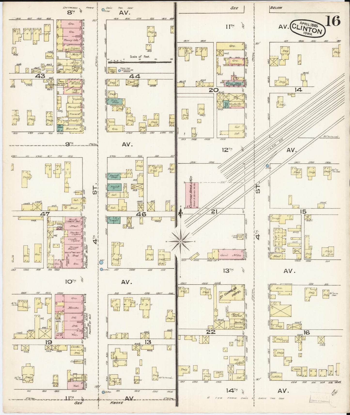Sanborn Fire Insurance Map from Clinton, Clinton County, Iowa (1885), Sheet #0016 - Historic Sanborn Fire Insurance Map Print, vintage old map wall art