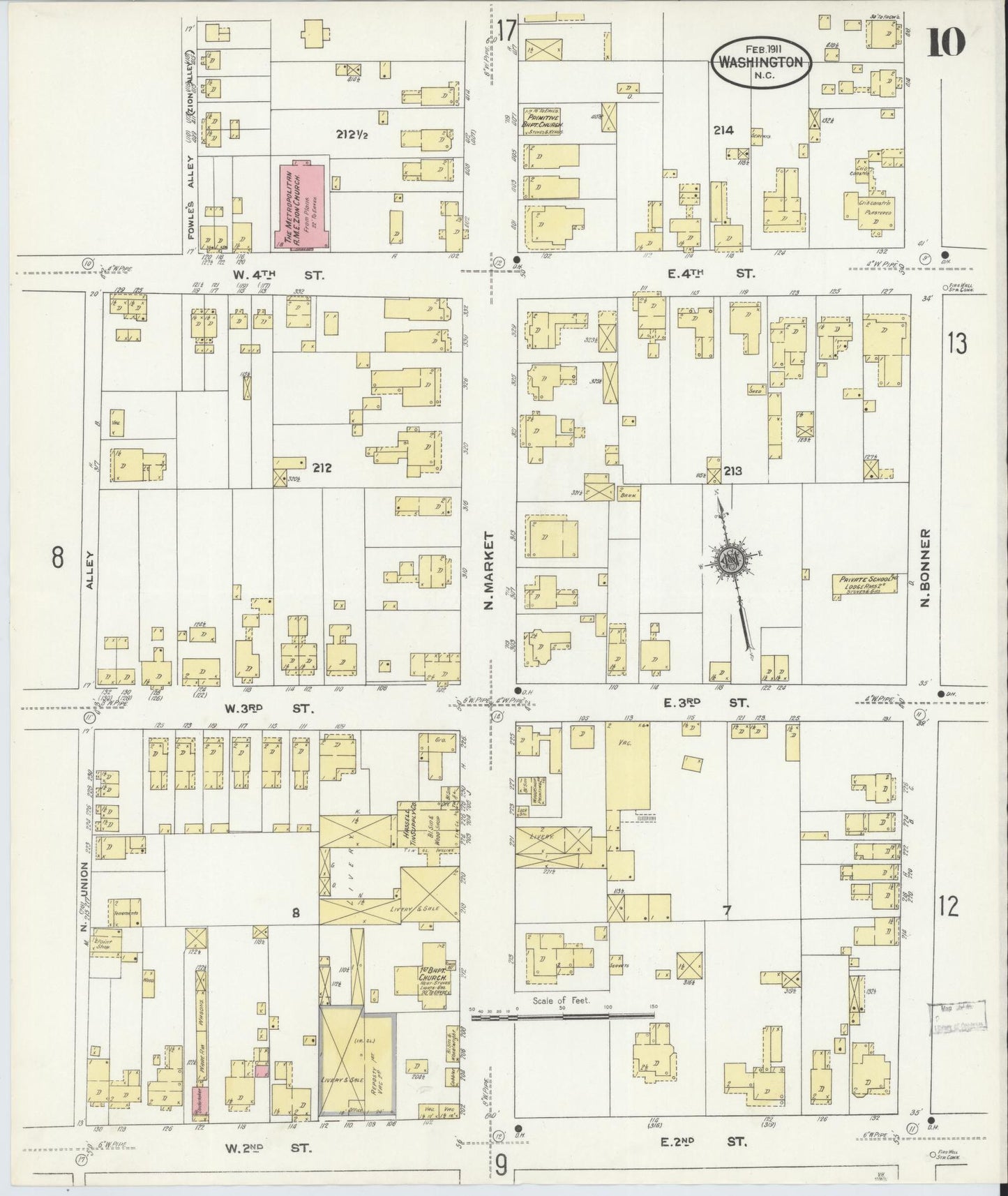 Sanborn Fire Insurance Map from Washington, Beaufort County, North Carolina (1911), Sheet #0010 - Historic Sanborn Fire Insurance Map Print, vintage old map wall art, antique decor, genealogy gift, North Carolina North Carolina map