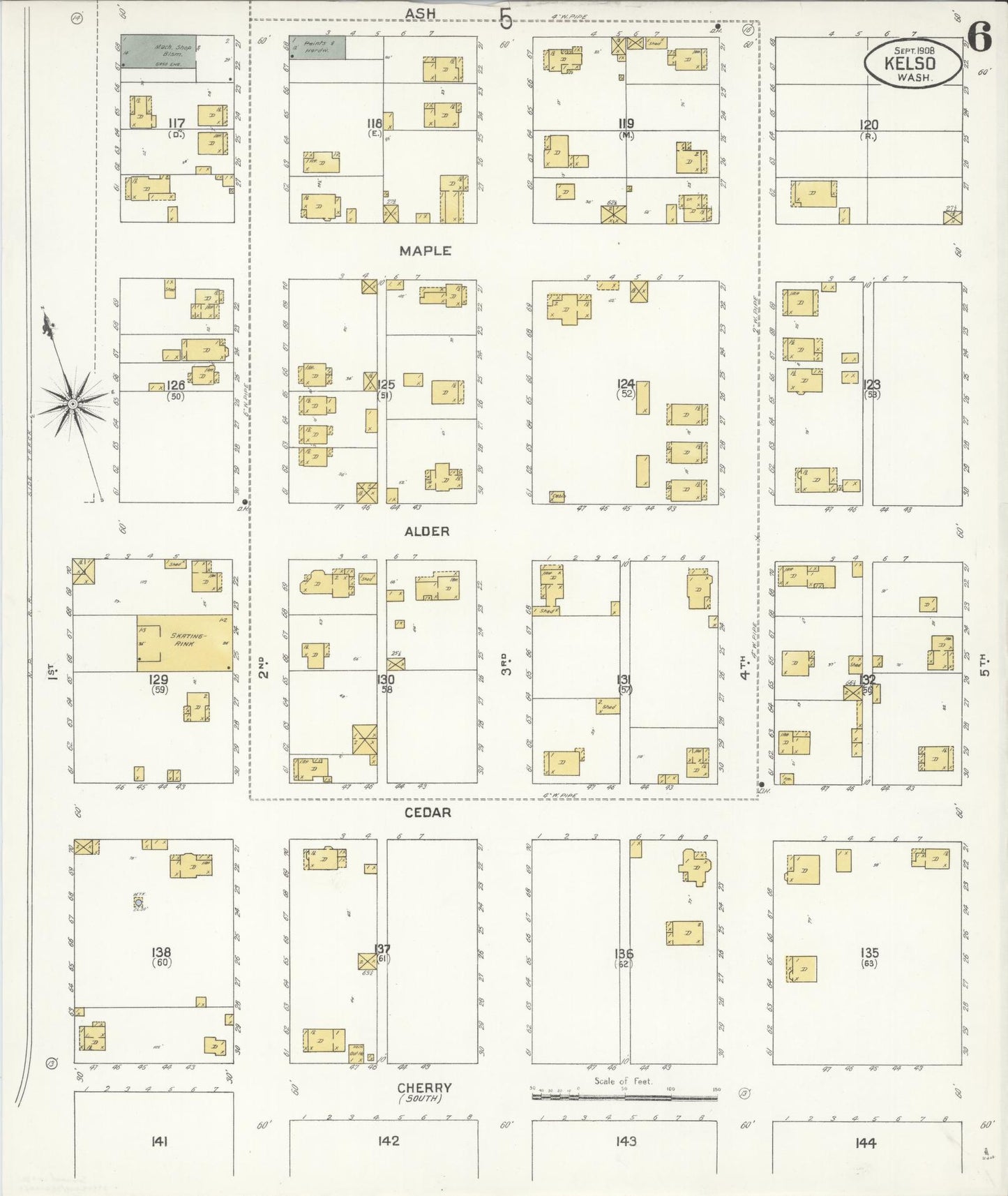 Sanborn Fire Insurance Map from Kelso, Cowlitz County, Washington (1908), Sheet #0006 - Complete Map Set gallery image, historic Sanborn map, vintage wall art, Washington Washington