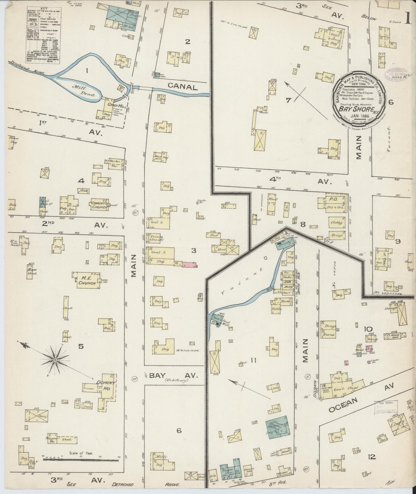 Sanborn Fire Insurance Map from Bay Shore, Suffolk County, New York. (1886) – Historic Sanborn Fire Insurance Map Print