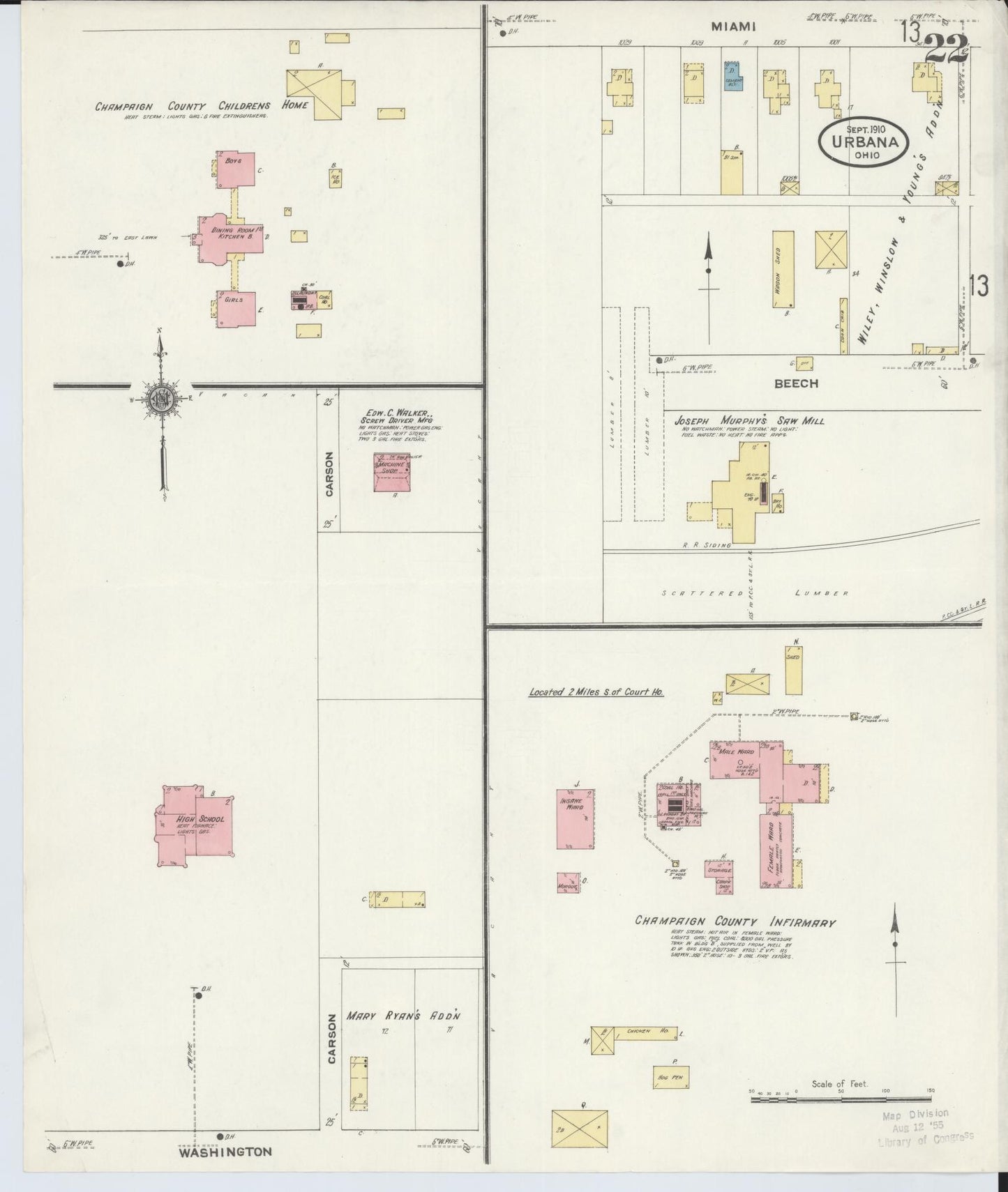 Sanborn Fire Insurance Map from Urbana, Champaign County, Ohio (1910), Sheet #0022 - Complete Map Set gallery image, historic Sanborn map, vintage wall art, Ohio Ohio