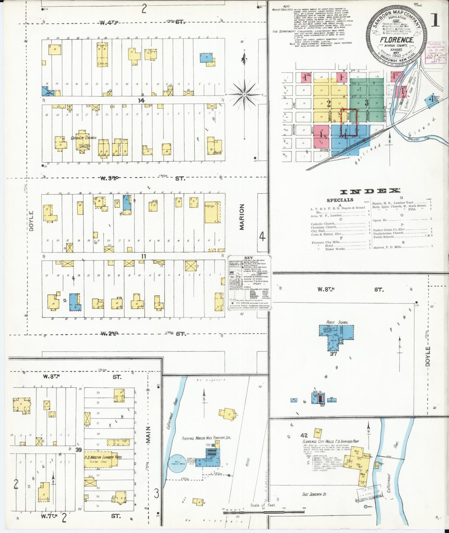 Sanborn Fire Insurance Map from Florence, Marion County, Kansas (1905), Sheet #0001 - Historic Sanborn Fire Insurance Map Print, vintage old map wall art, antique decor, genealogy gift, Kansas Kansas map