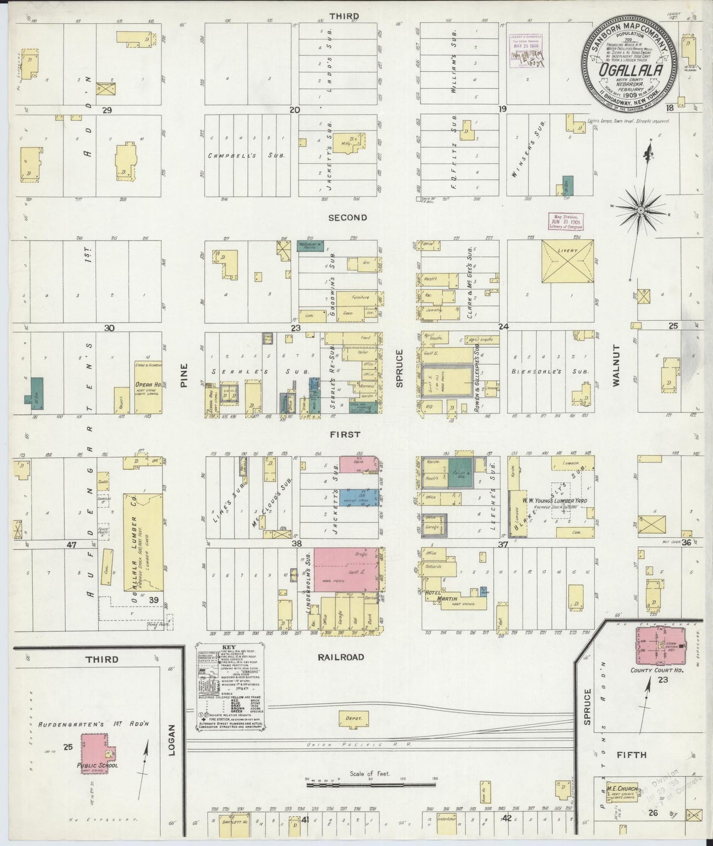 Sanborn Fire Insurance Map from Ogallala, Keith County, Nebraska (1909), Sheet #0001 - Historic Sanborn Fire Insurance Map Print, vintage old map wall art, antique decor, genealogy gift, Nebraska Nebraska map