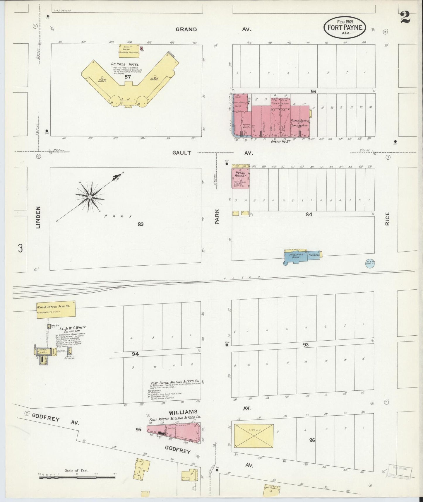 Sanborn Fire Insurance Map from Fort Payne, Dekalb County, Alabama (1909), Sheet #0002 - Historic Sanborn Fire Insurance Map Print, vintage old map wall art, antique decor, genealogy gift, Alabama Alabama map