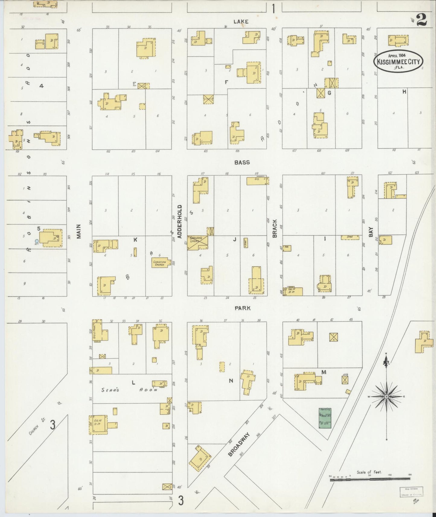 Sanborn Fire Insurance Map from Kissimmee, Osceola County, Florida (1904), Sheet #0002 - Historic Sanborn Fire Insurance Map Print, vintage old map wall art, antique decor, genealogy gift, Florida Florida map