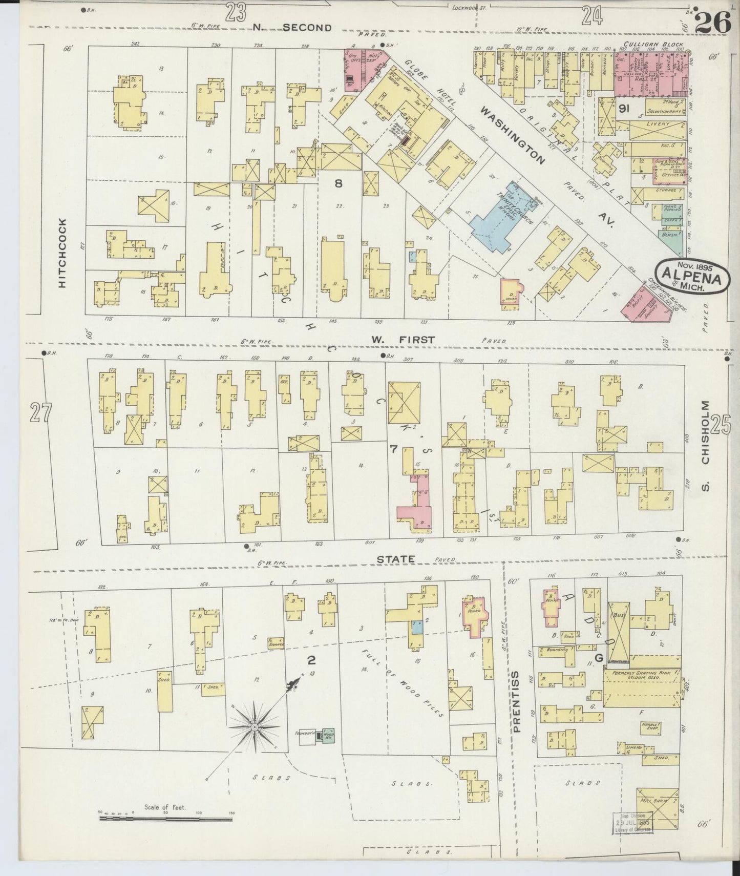 Sanborn Fire Insurance Map from Alpena, Alpena County, Michigan (1895), Sheet #0026 - Historic Sanborn Fire Insurance Map Print, vintage old map wall art, antique decor, genealogy gift, Michigan Michigan map