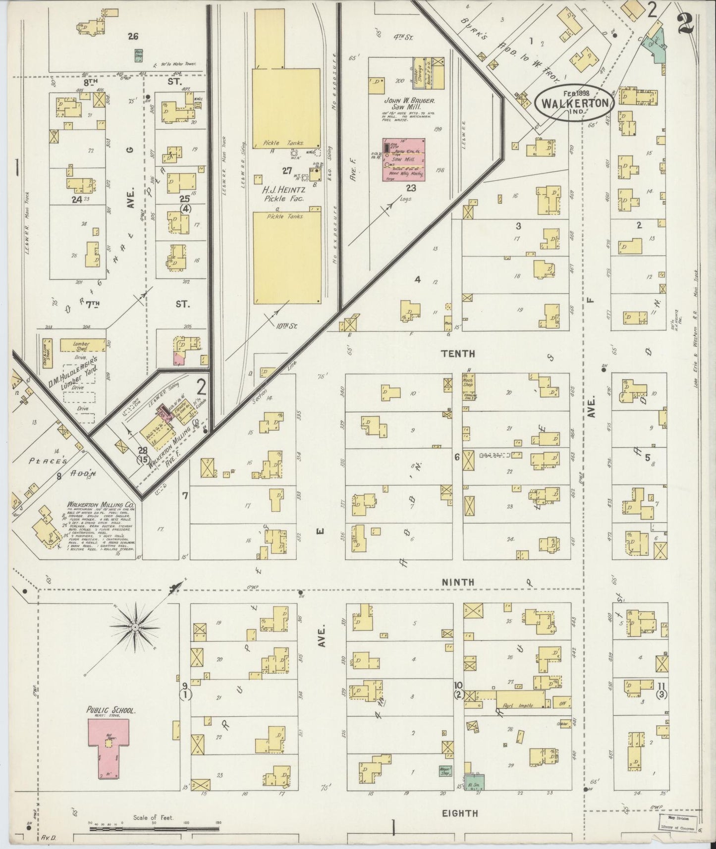 Sanborn Fire Insurance Map from Walkerton, Saint Joseph County, Indiana (1898), Sheet #0002 - Complete Map Set gallery image, historic Sanborn map, vintage wall art, Indiana Indiana