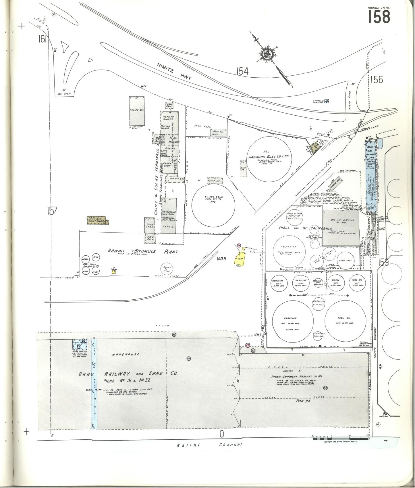 Sanborn Fire Insurance Map from Honolulu, Oahu County, Hawaii (1955), Sheet #0158 - Historic Sanborn Fire Insurance Map Print, vintage old map wall art