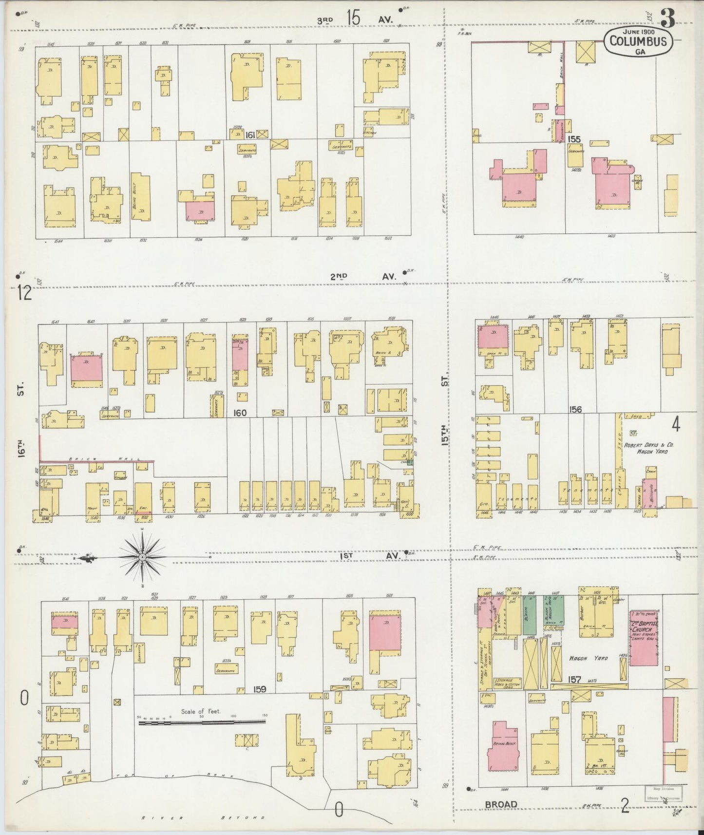 Sanborn Fire Insurance Map from Columbus, Muscogee County, Georgia (1900), Sheet #0003 - Historic Sanborn Fire Insurance Map Print, vintage old map wall art, antique decor, genealogy gift, Georgia Georgia map