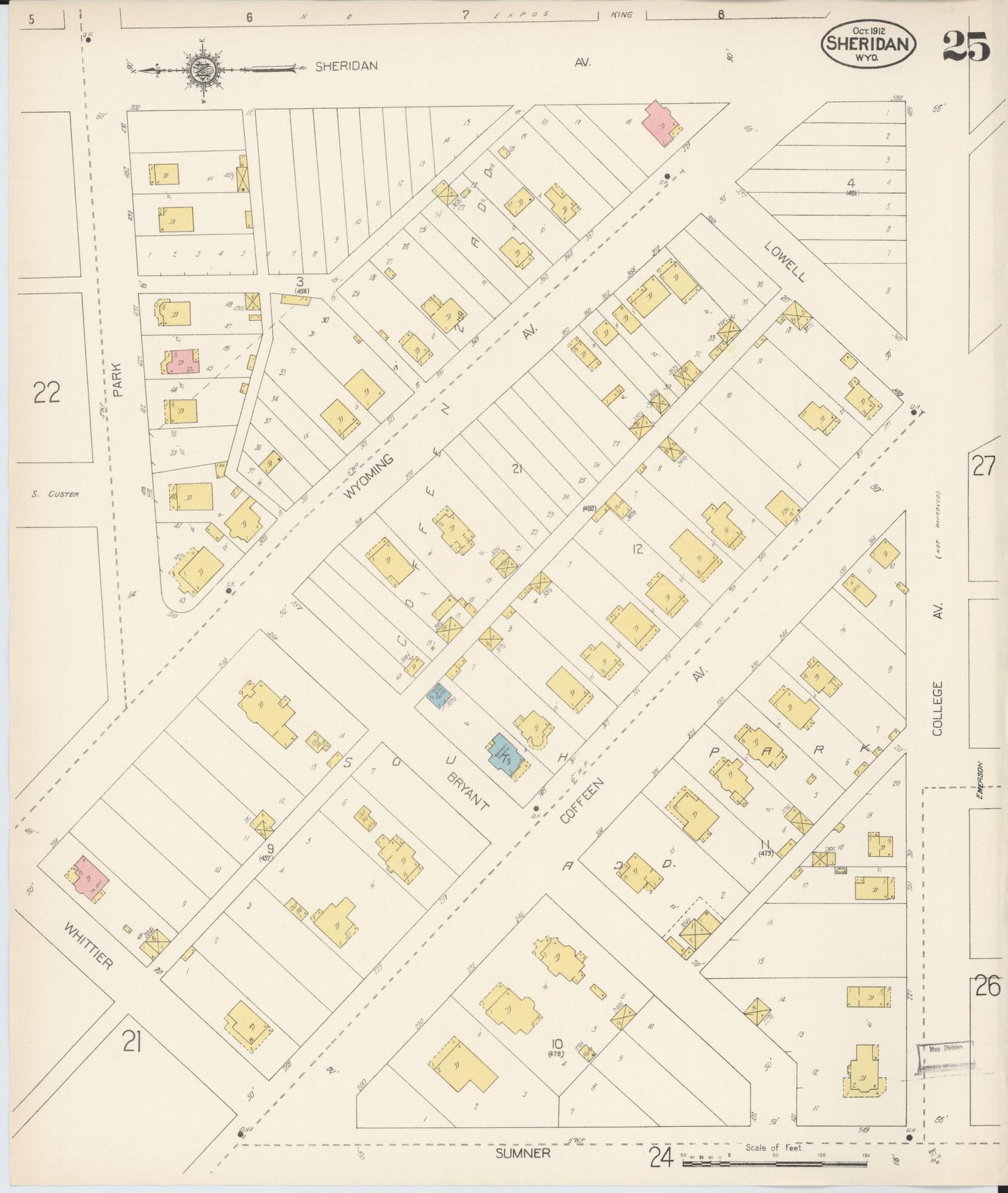 Sanborn Fire Insurance Map from Sheridan, Sheridan County, Wyoming (1912), Sheet #0025 - Historic Sanborn Fire Insurance Map Print, vintage old map wall art, antique decor, genealogy gift, Wyoming Wyoming map