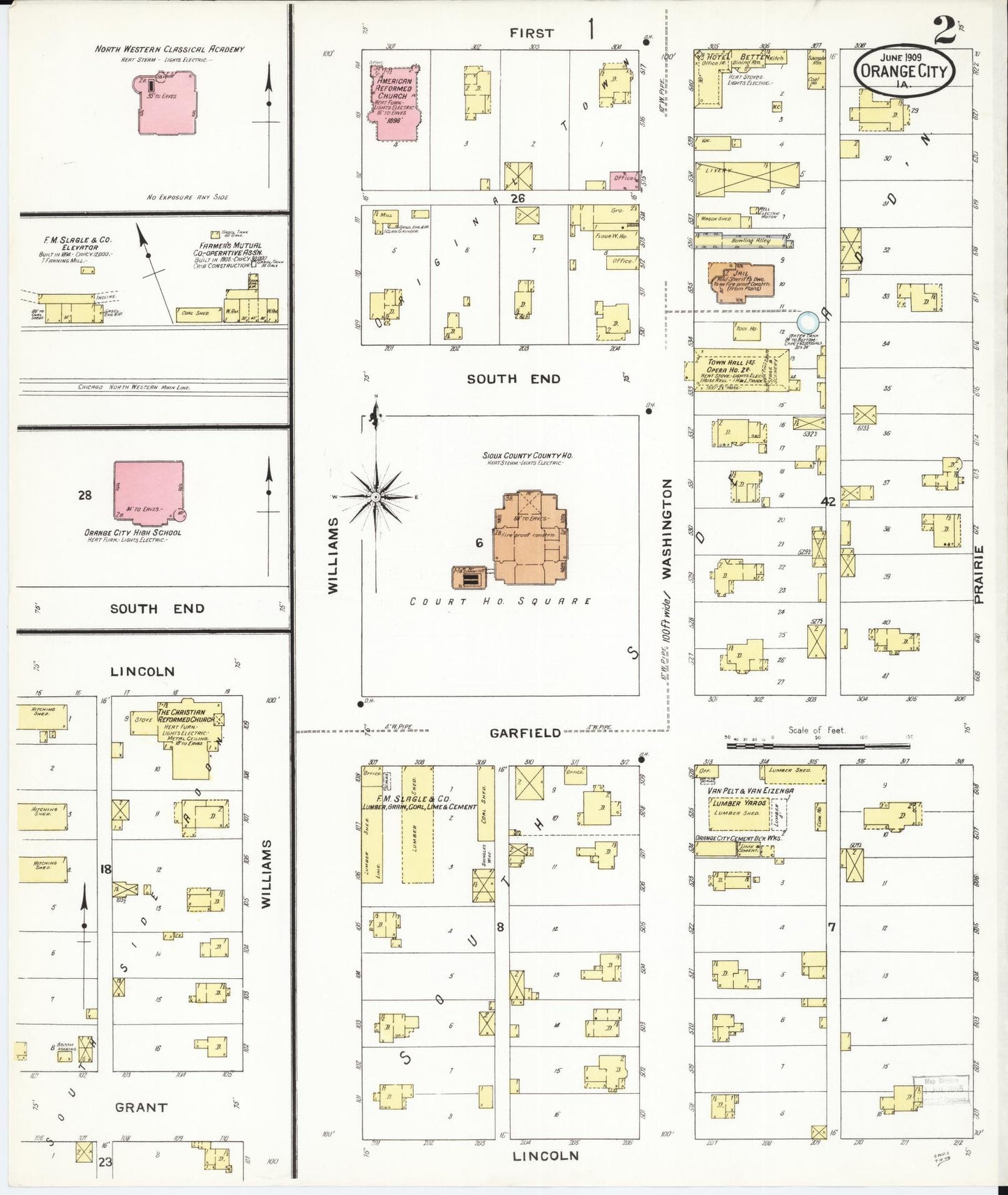 Sanborn Fire Insurance Map from Orange City, Sioux County, Iowa (1909), Sheet #0002 - Historic Sanborn Fire Insurance Map Print