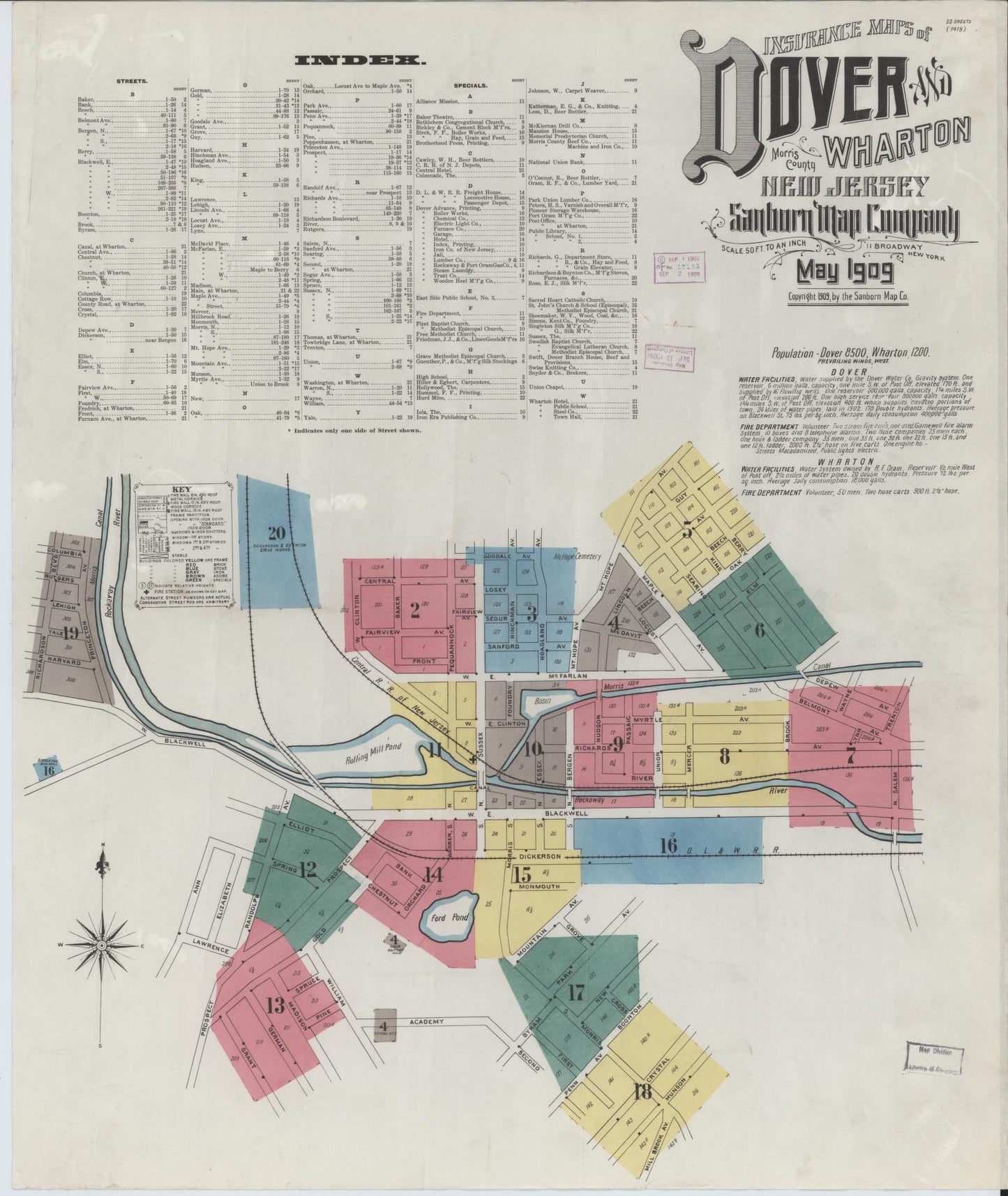 Sanborn Fire Insurance Map from Dover, Morris County, New Jersey. (1909) – Historic Sanborn Fire Insurance Map Print