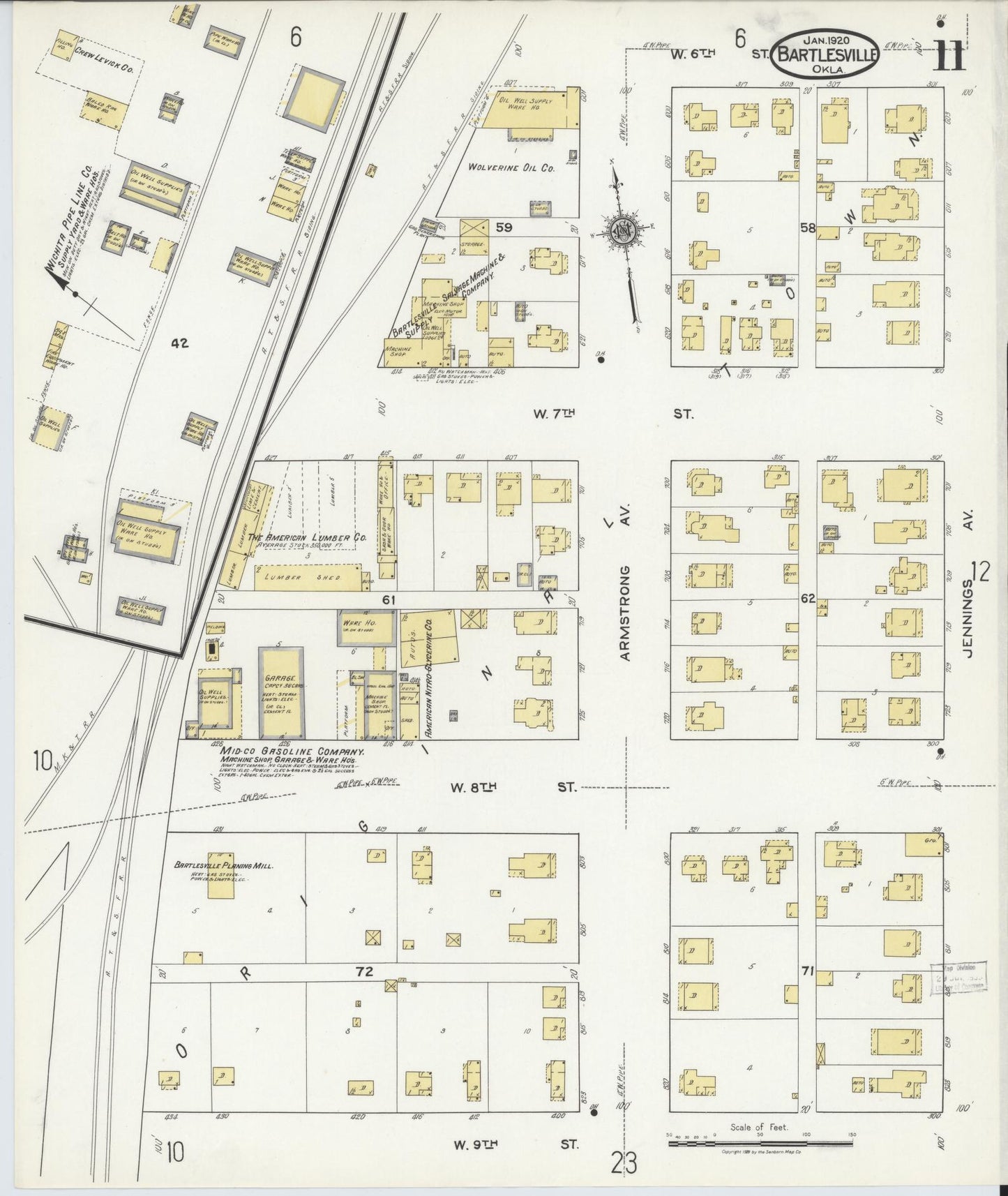 Sanborn Fire Insurance Map from Bartlesville, Washington County, Oklahoma (1920), Sheet #0011 - Historic Sanborn Fire Insurance Map Print, vintage old map wall art, antique decor, genealogy gift, Oklahoma Oklahoma map