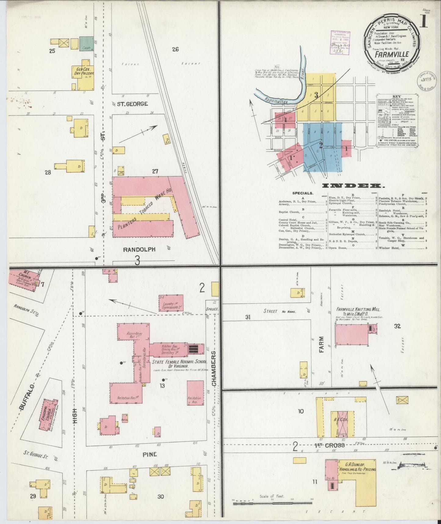 Sanborn Fire Insurance Map from Farmville, Prince Edward County, Virginia. (1901) – Historic Sanborn Fire Insurance Map Print