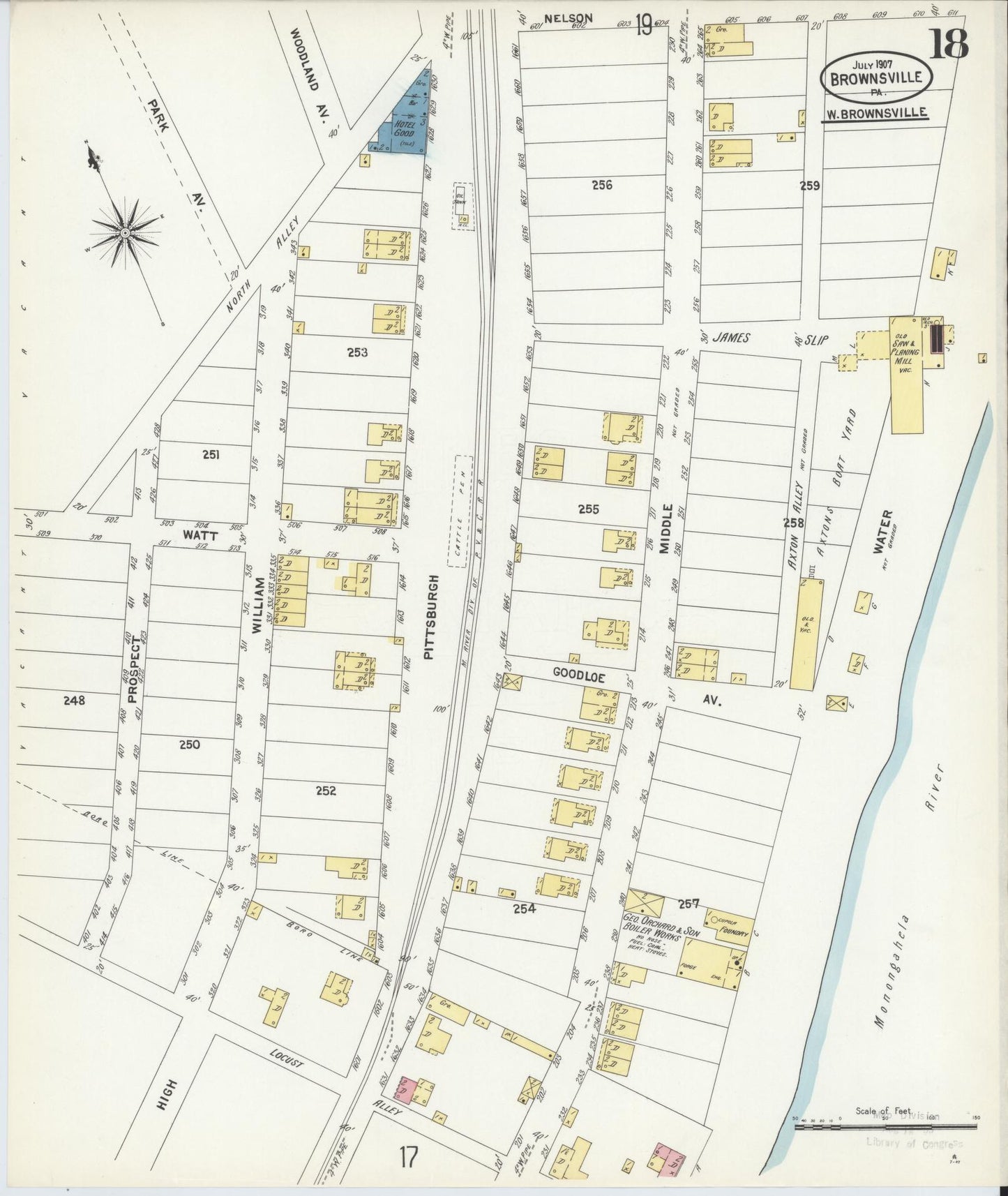 Sanborn Fire Insurance Map from Brownsville, Fayette County, Pennsylvania (1907), Sheet #0018 - Historic Sanborn Fire Insurance Map Print, vintage old map wall art, antique decor, genealogy gift, Pennsylvania Pennsylvania map