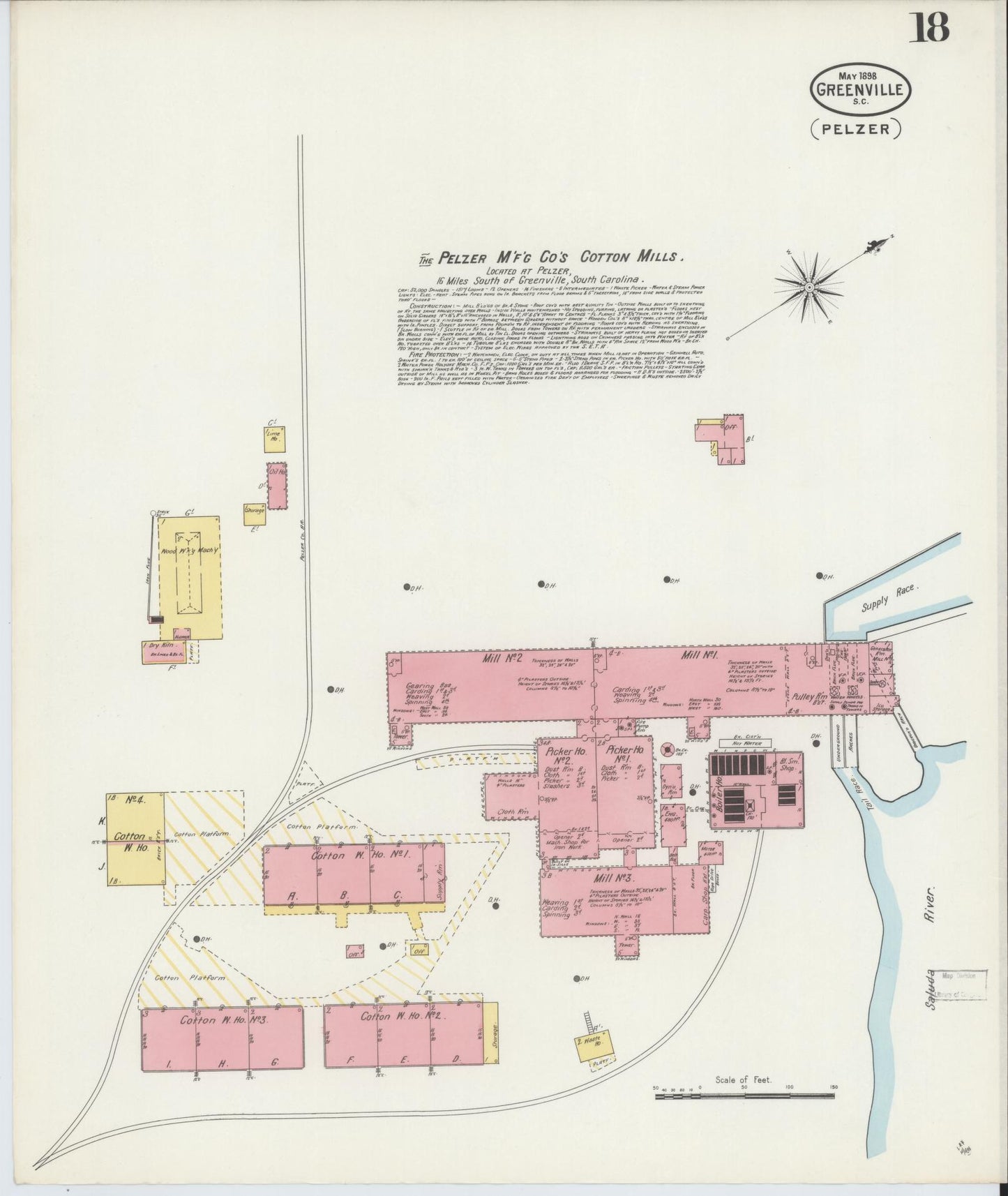 Sanborn Fire Insurance Map from Greenville, Greenville County, South Carolina (1898), Sheet #0018 - Historic Sanborn Fire Insurance Map Print, vintage old map wall art, antique decor, genealogy gift, South Carolina South Carolina map