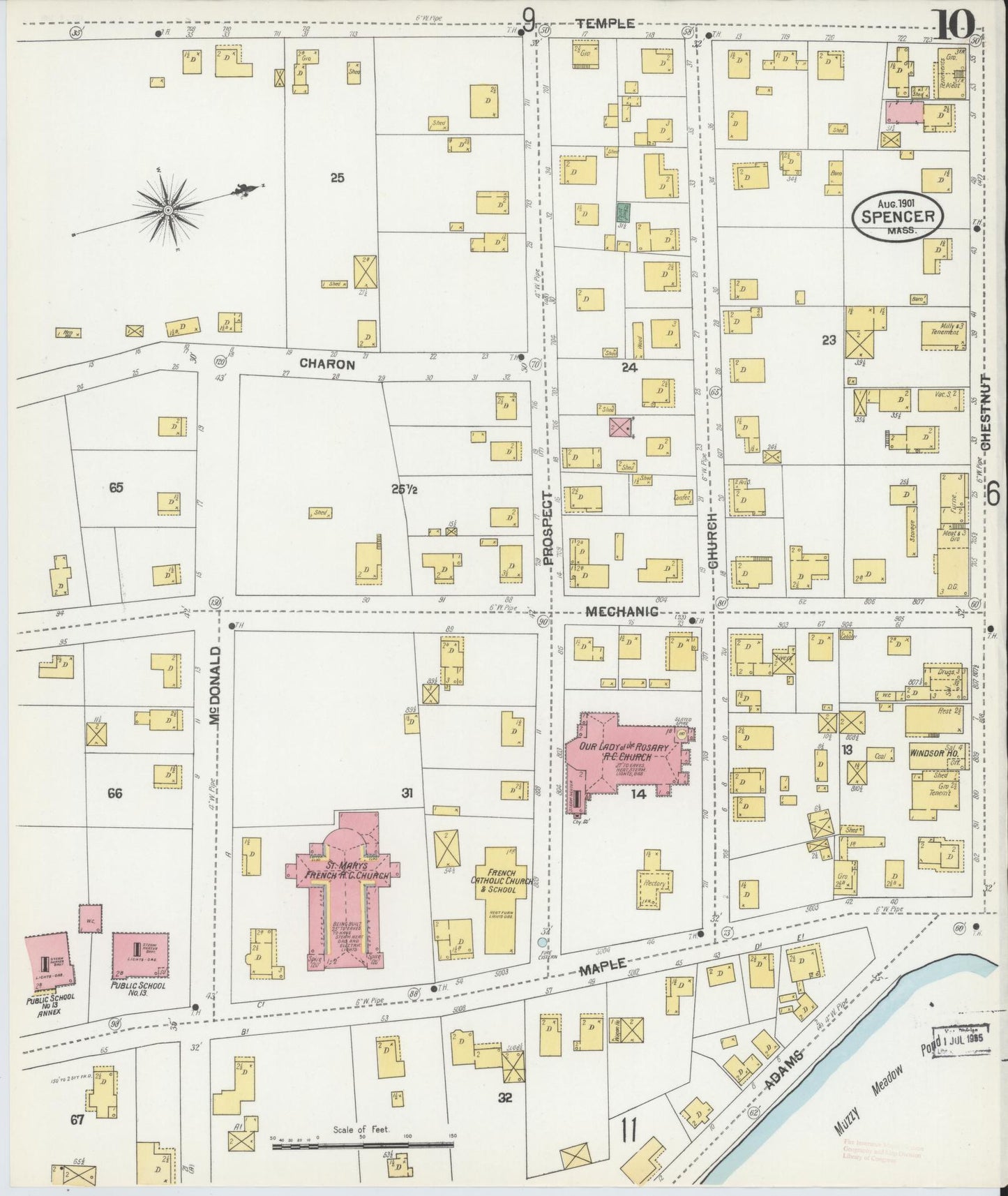 Sanborn Fire Insurance Map from Spencer, Worcester County, Massachusetts (1901), Sheet #0010 - Historic Sanborn Fire Insurance Map Print, vintage old map wall art, antique decor, genealogy gift, Massachusetts Massachusetts map