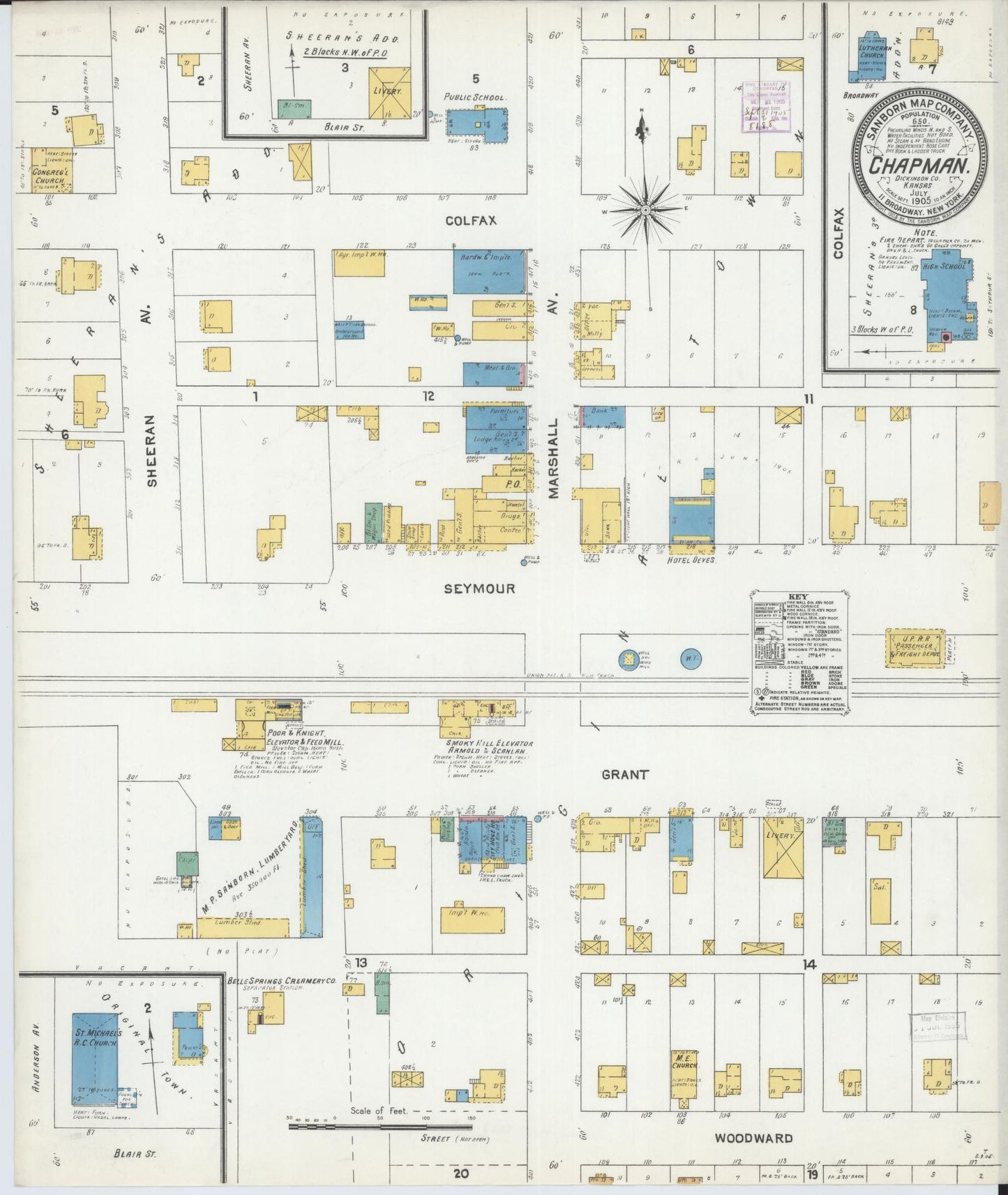 Sanborn Fire Insurance Map from Chapman, Dickinson County, Kansas (1905), Sheet #0001 - Historic Sanborn Fire Insurance Map Print, vintage old map wall art, antique decor, genealogy gift, Kansas Kansas map