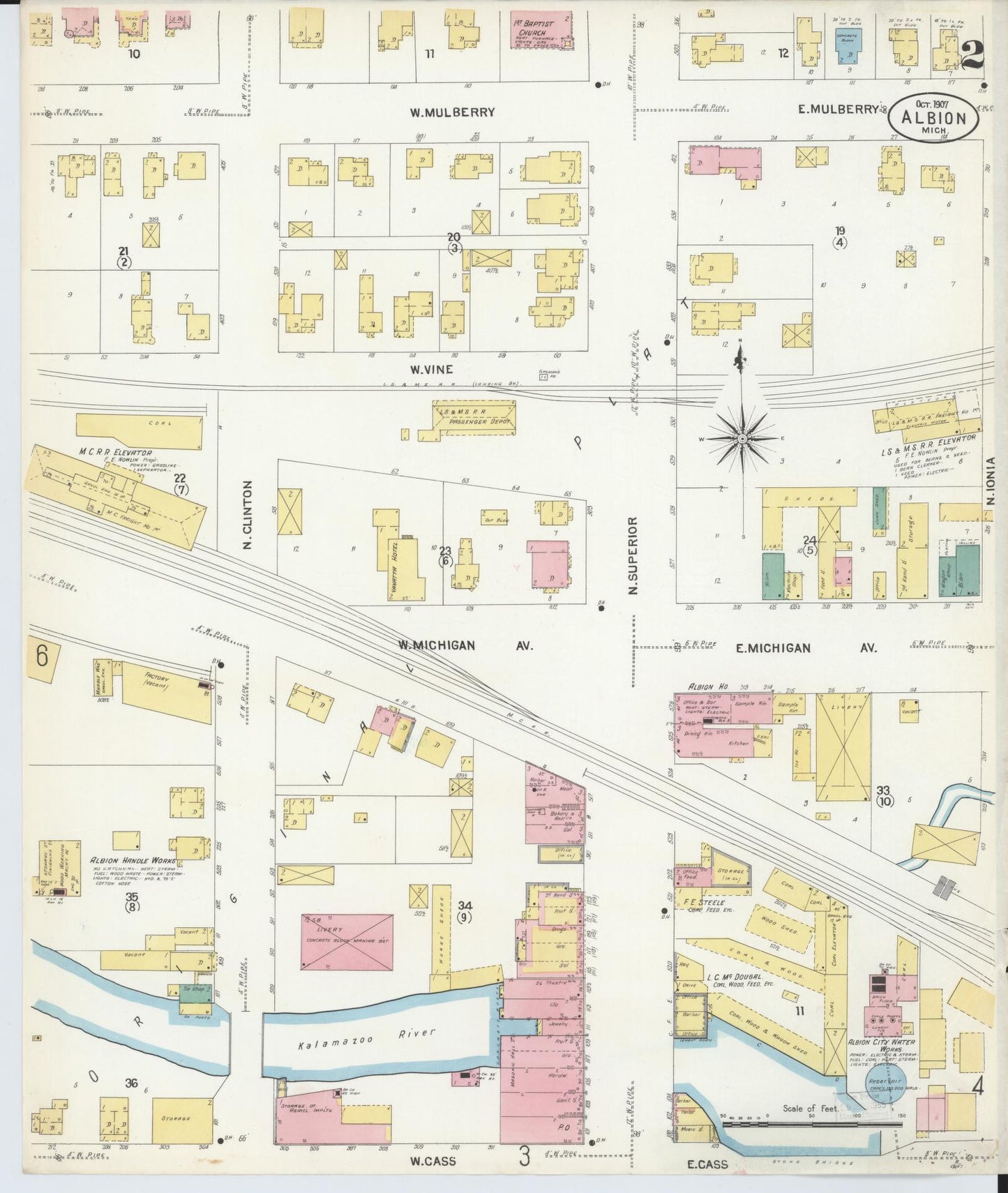 Sanborn Fire Insurance Map from Albion, Calhoun County, Michigan (1907), Sheet #0002 - Historic Sanborn Fire Insurance Map Print, vintage old map wall art, antique decor, genealogy gift, Michigan Michigan map