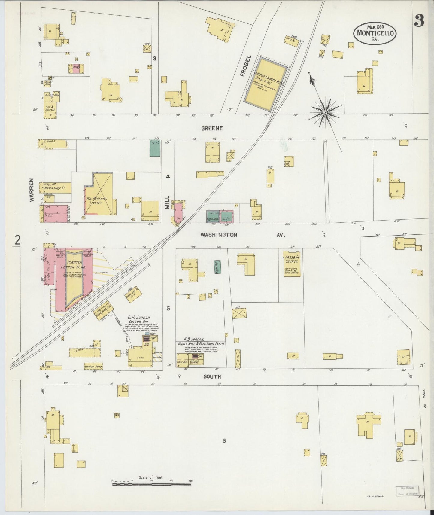 Sanborn Fire Insurance Map from Monticello, Jasper County, Georgia (1903), Sheet #0003 - Complete Map Set gallery image, historic Sanborn map, vintage wall art, Georgia Georgia