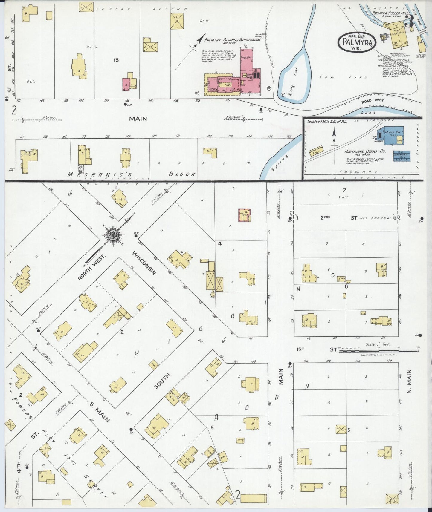 Sanborn Fire Insurance Map from Palmyra, Jefferson County, Wisconsin (1919), Sheet #0003 - Complete Map Set gallery image, historic Sanborn map, vintage wall art, Wisconsin Wisconsin
