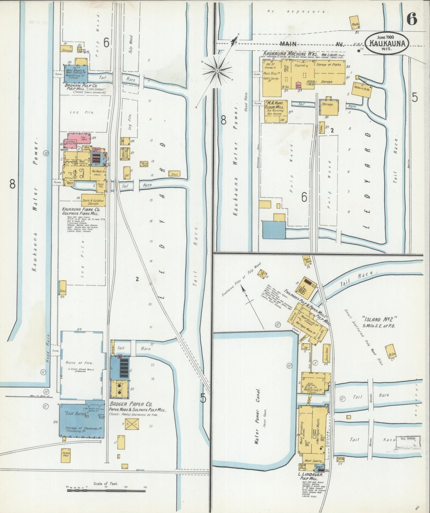 Sanborn Fire Insurance Map from Kaukauna, Outagamie County, Wisconsin (1900), Sheet #0006 - Historic Sanborn Fire Insurance Map Print, vintage old map wall art, antique decor, genealogy gift, Wisconsin Wisconsin map