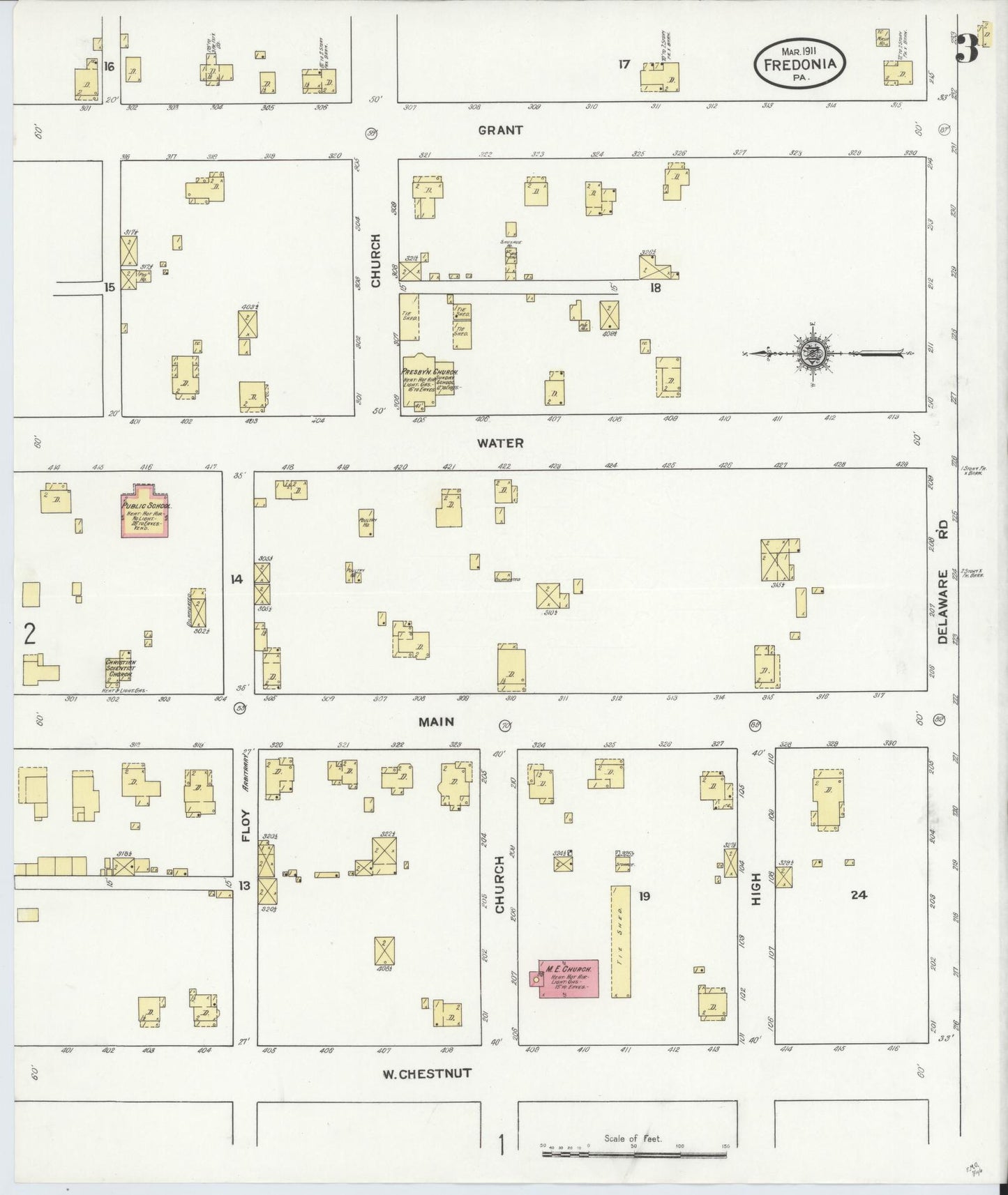 Sanborn Fire Insurance Map from Fredonia, Mercer County, Pennsylvania (1911), Sheet #0003 - Historic Sanborn Fire Insurance Map Print, vintage old map wall art, antique decor, genealogy gift, Pennsylvania Pennsylvania map