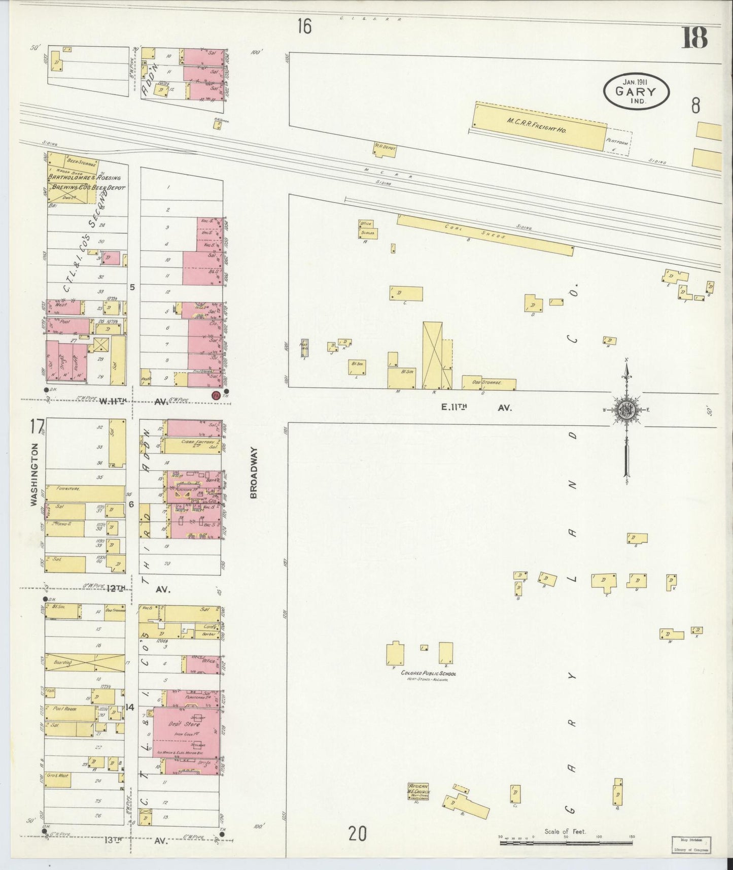 Sanborn Fire Insurance Map from Gary, Lake County, Indiana (1911), Sheet #0018 - Historic Sanborn Fire Insurance Map Print, vintage old map wall art, antique decor, genealogy gift, Indiana Indiana map