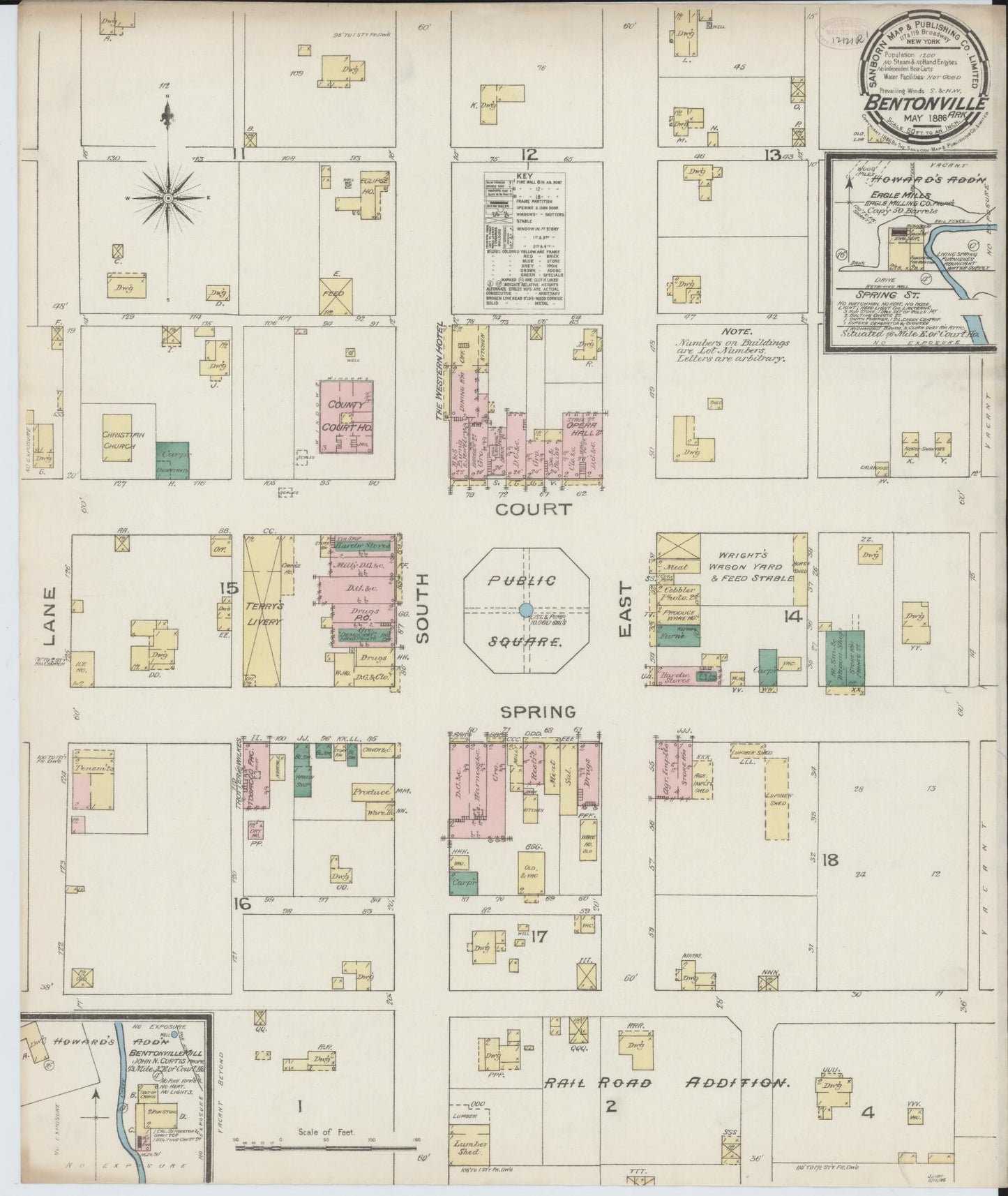 Sanborn Fire Insurance Map from Bentonville, Benton County, Arkansas (1886), Sheet #0001 - Historic Sanborn Fire Insurance Map Print, vintage old map wall art, antique decor, genealogy gift, Arkansas Arkansas map