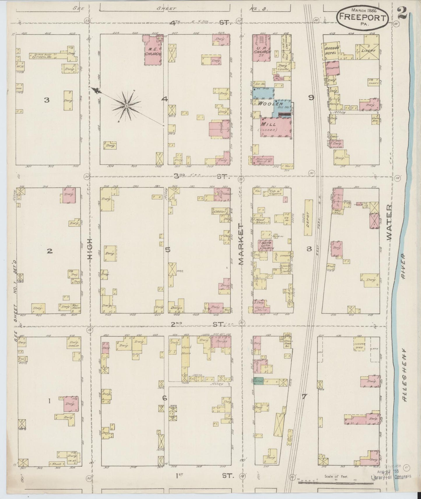 Sanborn Fire Insurance Map from Freeport, Armstrong County, Pennsylvania (1886), Sheet #0002 - Historic Sanborn Fire Insurance Map Print, vintage old map wall art, antique decor, genealogy gift, Pennsylvania Pennsylvania map