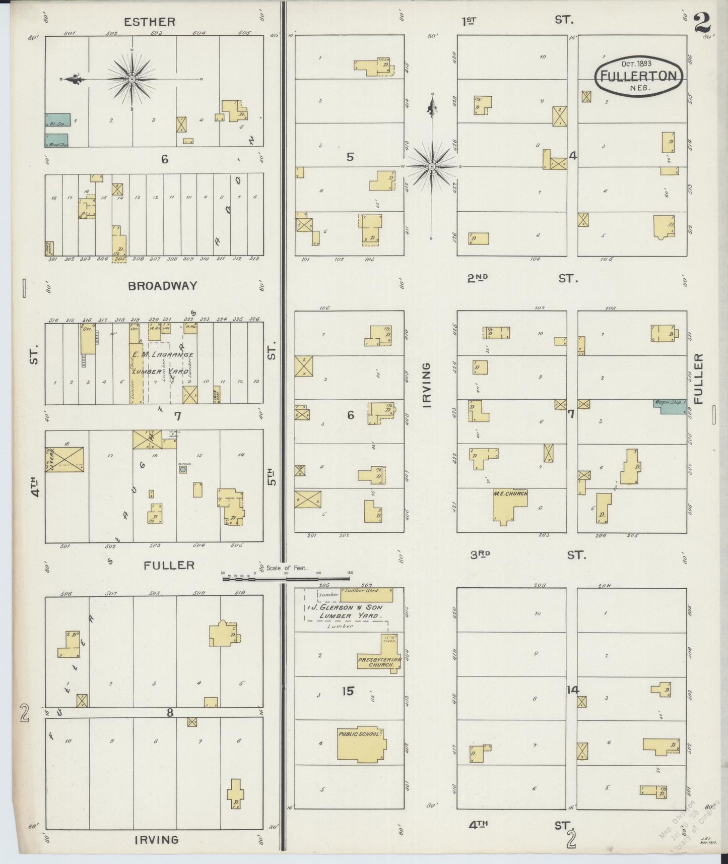 Sanborn Fire Insurance Map from Fullerton, Nance County, Nebraska (1893), Sheet #0002 - Historic Sanborn Fire Insurance Map Print, vintage old map wall art, antique decor, genealogy gift, Nebraska Nebraska map