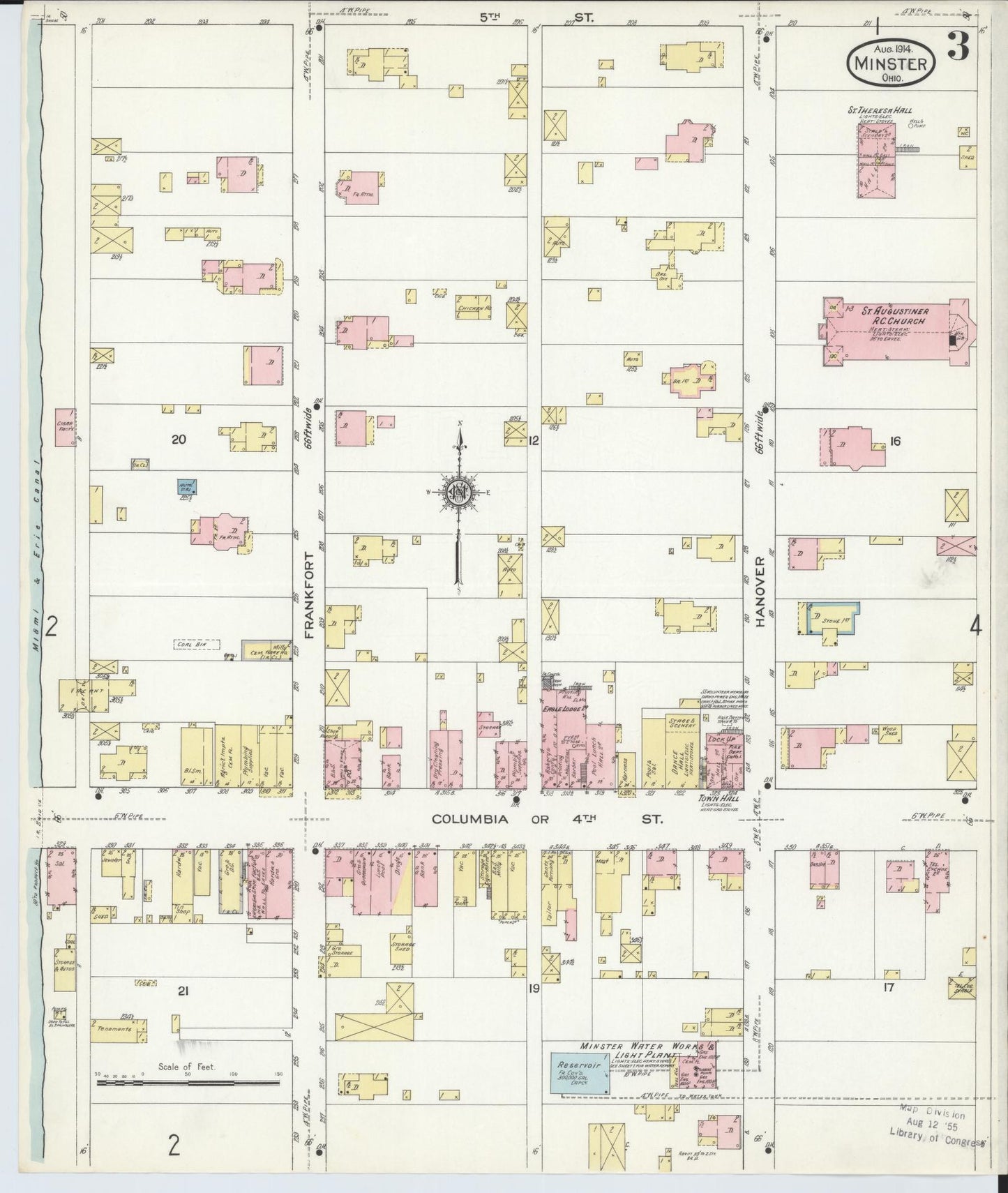 Sanborn Fire Insurance Map from Minster, Auglaize County, Ohio (1914), Sheet #0003 - Historic Sanborn Fire Insurance Map Print, vintage old map wall art, antique decor, genealogy gift, Ohio Ohio map